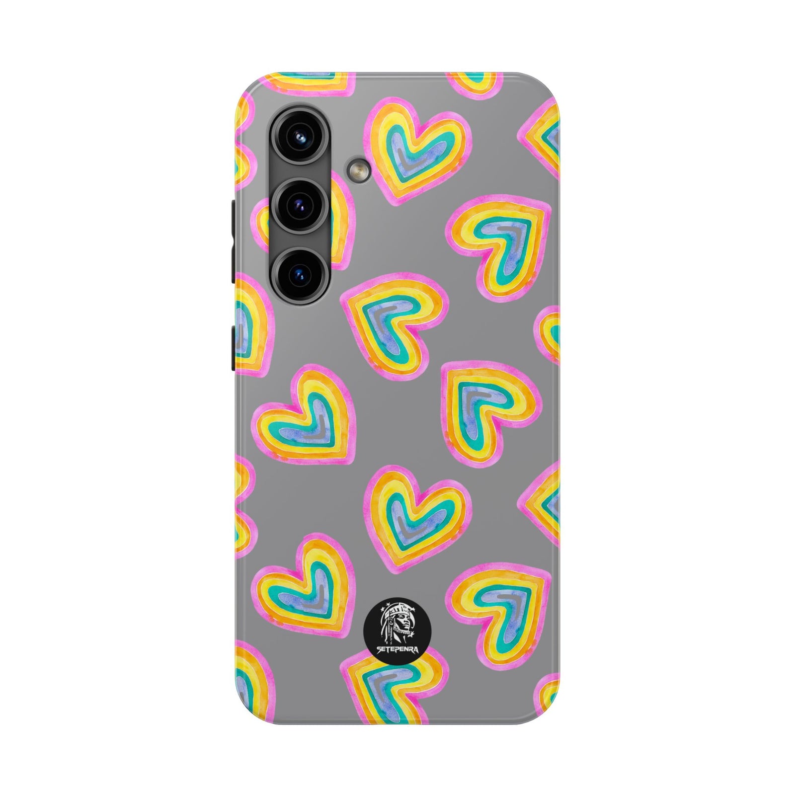 Rainbow Heart Tough Phone Case (For iPhone, Galaxy & More) - Grey SETEPENRA Phone Case.