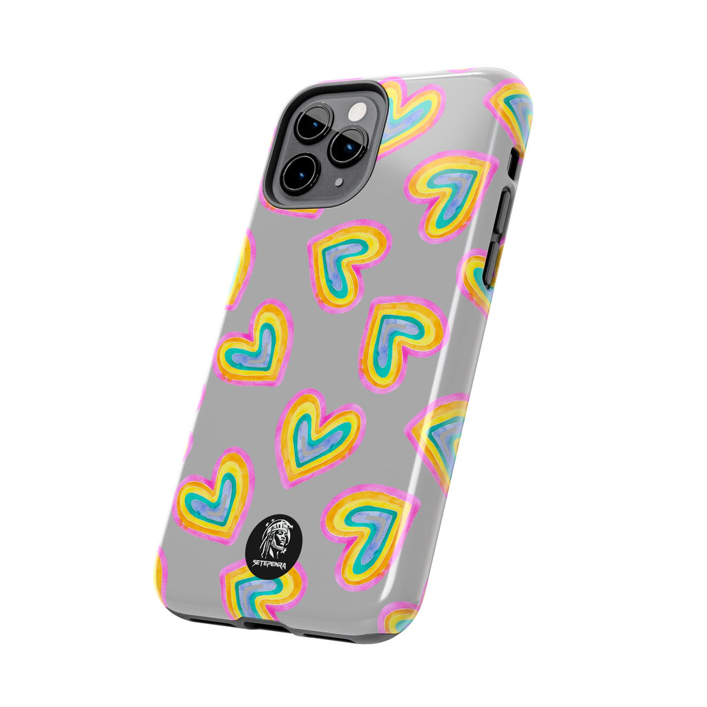 Rainbow Heart Tough Phone Case (For iPhone, Galaxy & More) - Light Grey
