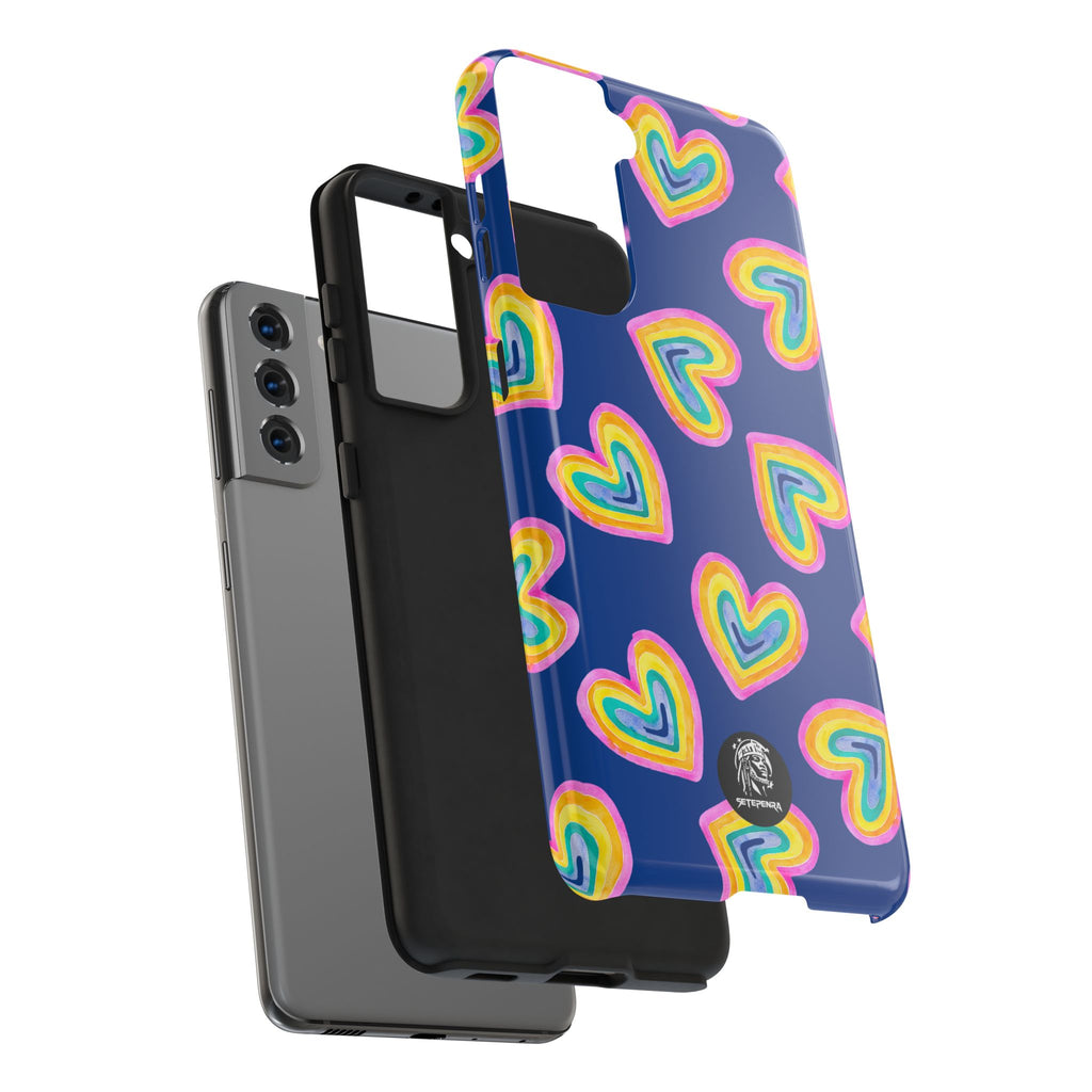 Rainbow Heart Tough Phone Case (For iPhone, Galaxy & More) - Dark Blue