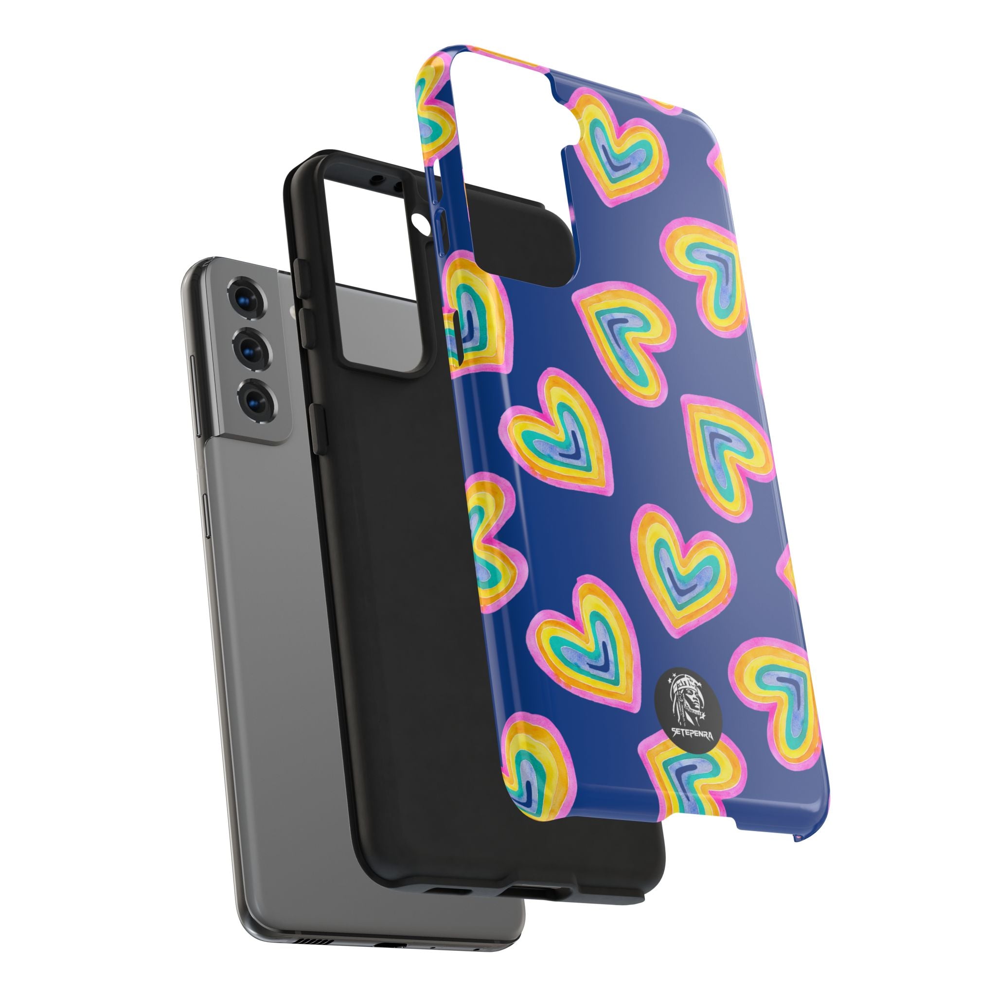 Rainbow Heart Tough Phone Case (For iPhone, Galaxy & More) - Dark Blue