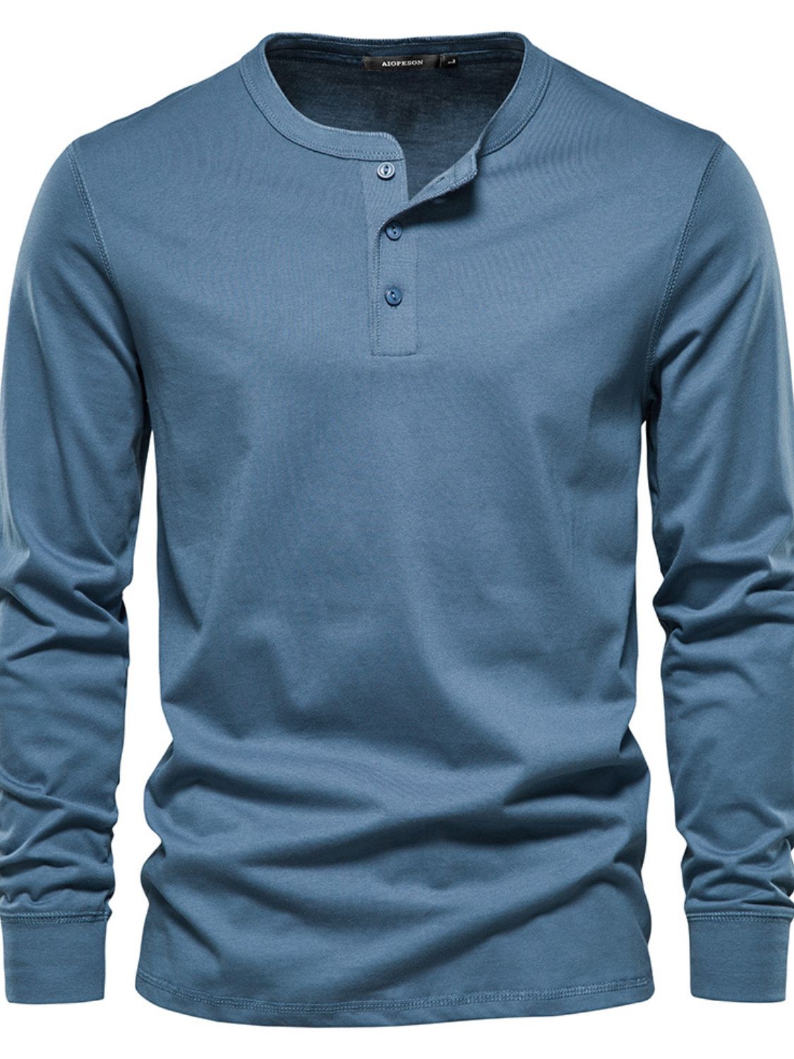 Men's Full Size Quarter Button Round Neck Long Sleeve T-Shirt Plus Size SETEPENRA .