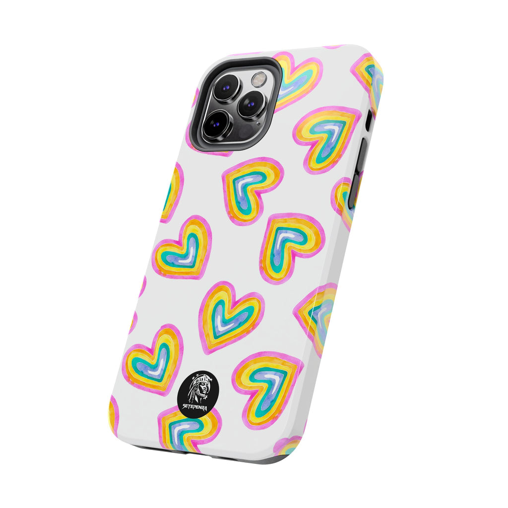 Rainbow Heart Tough Phone Case (For iPhone, Galaxy & More) - White