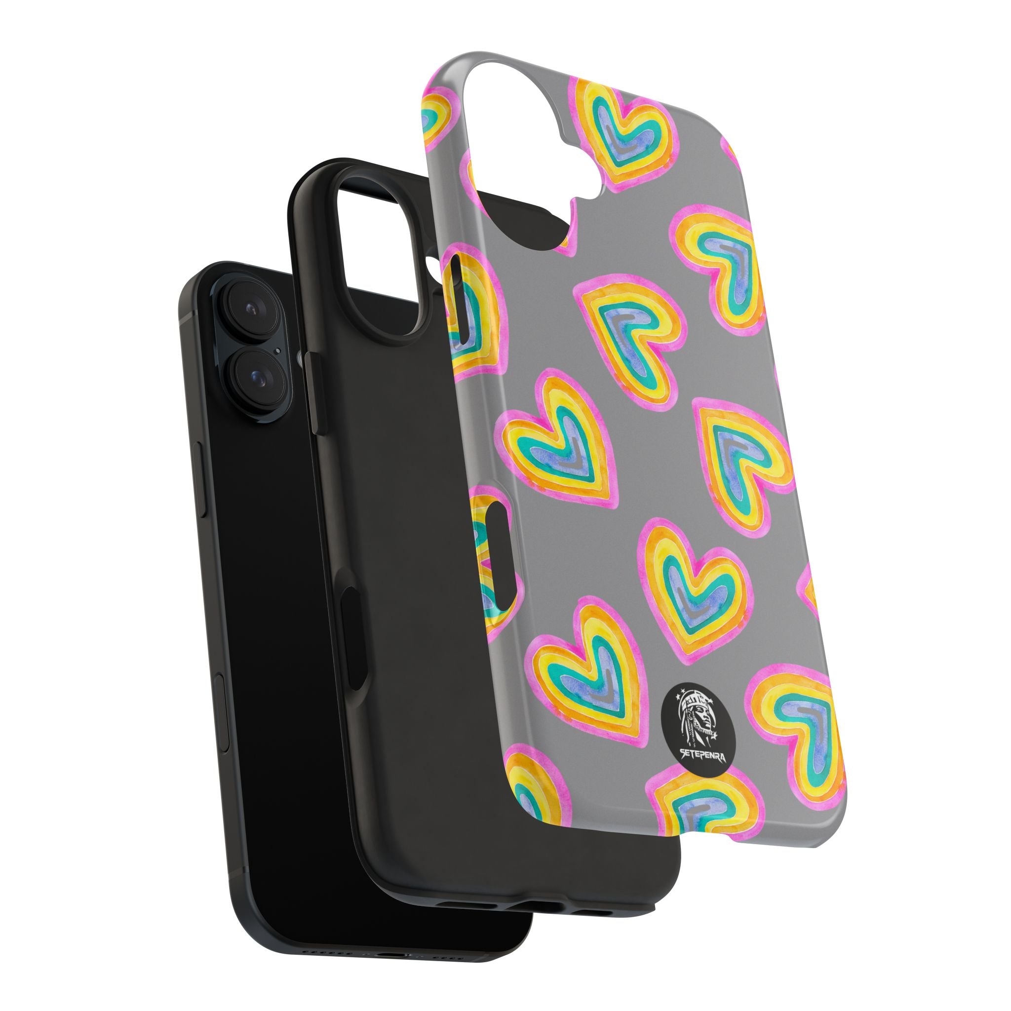 Rainbow Heart Tough Phone Case (For iPhone, Galaxy & More) - Grey