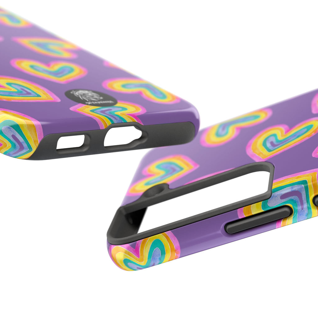Rainbow Heart Tough Phone Case (For iPhone, Galaxy & More) - Light Purple