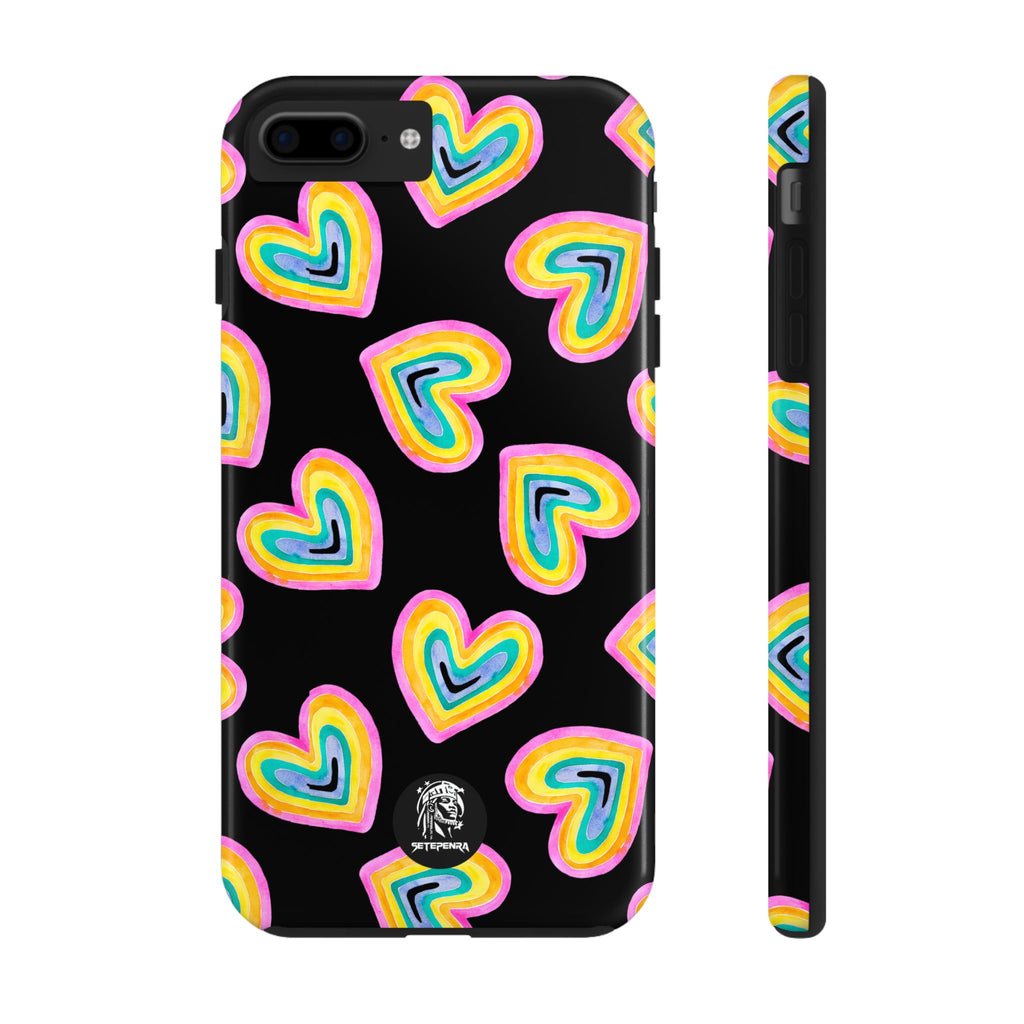 Rainbow Heart Tough Phone Case (For iPhone, Galaxy & More) - Black SETEPENRA Phone Case.