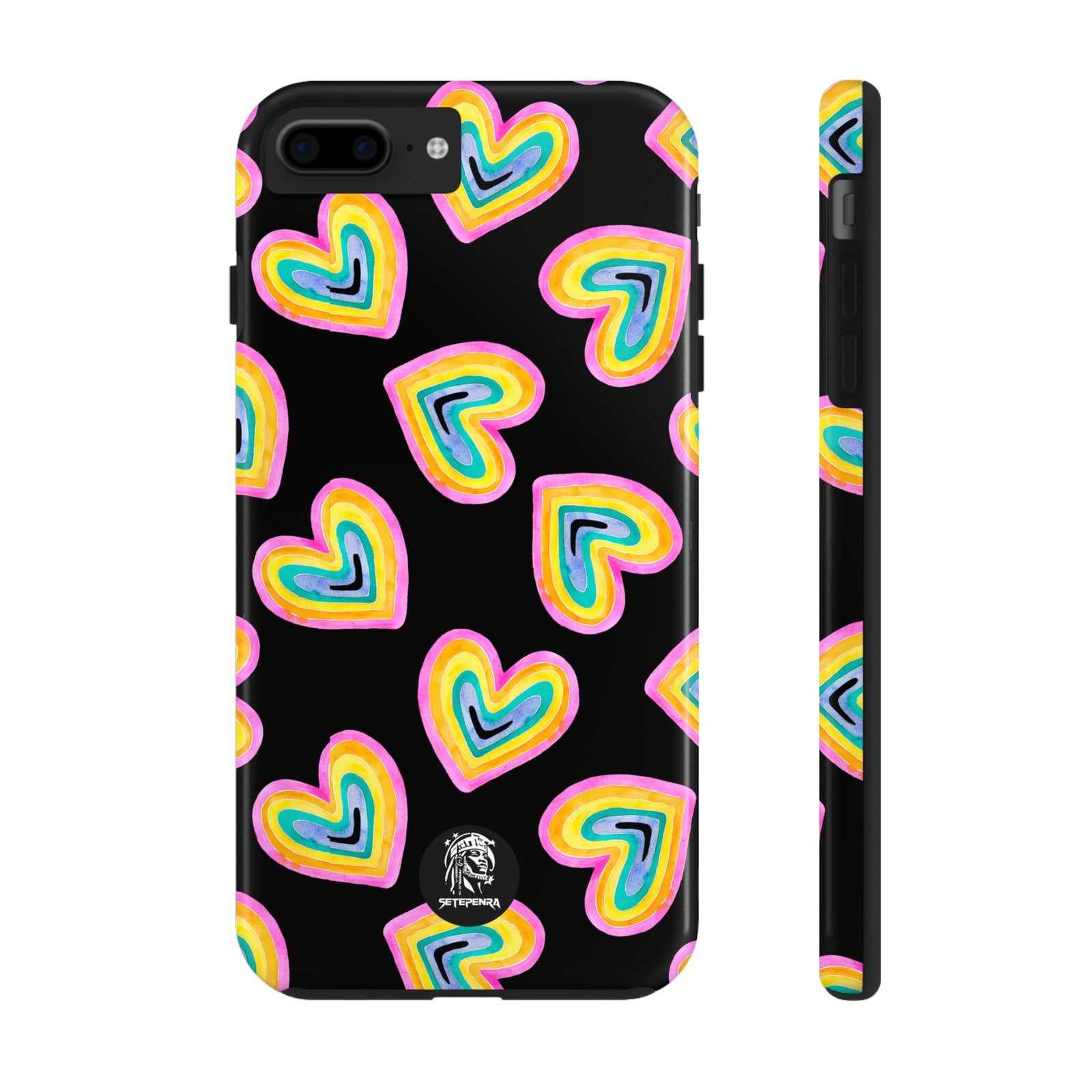 Rainbow Heart Tough Phone Case (For iPhone, Galaxy & More) - Black SETEPENRA Phone Case.