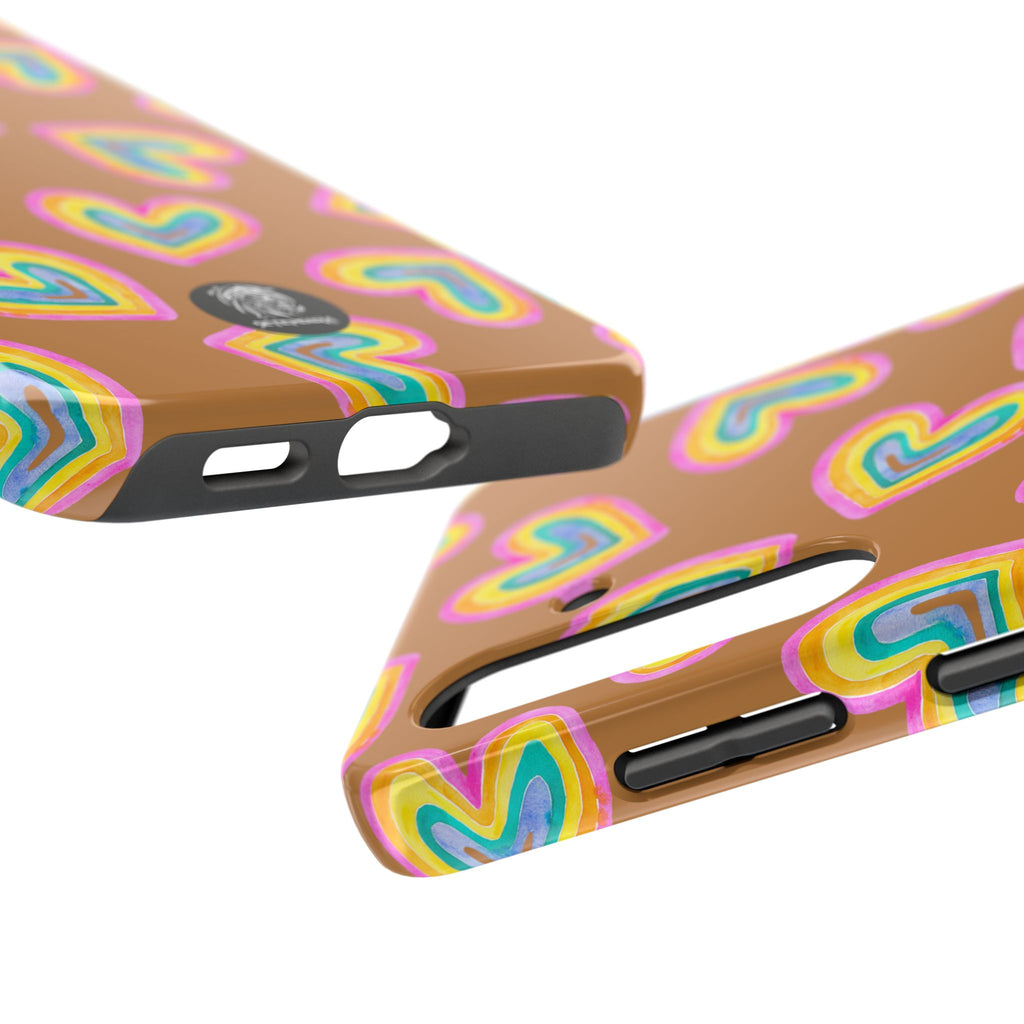 Rainbow Heart Tough Phone Case (For iPhone, Galaxy & More) - Light Brown