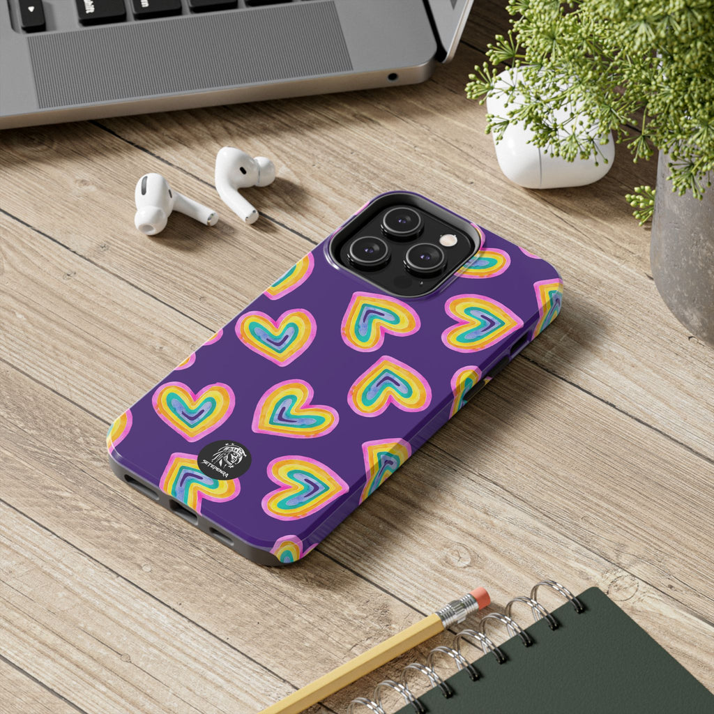 Rainbow Heart Tough Phone Case (For iPhone, Galaxy & More) - Purple