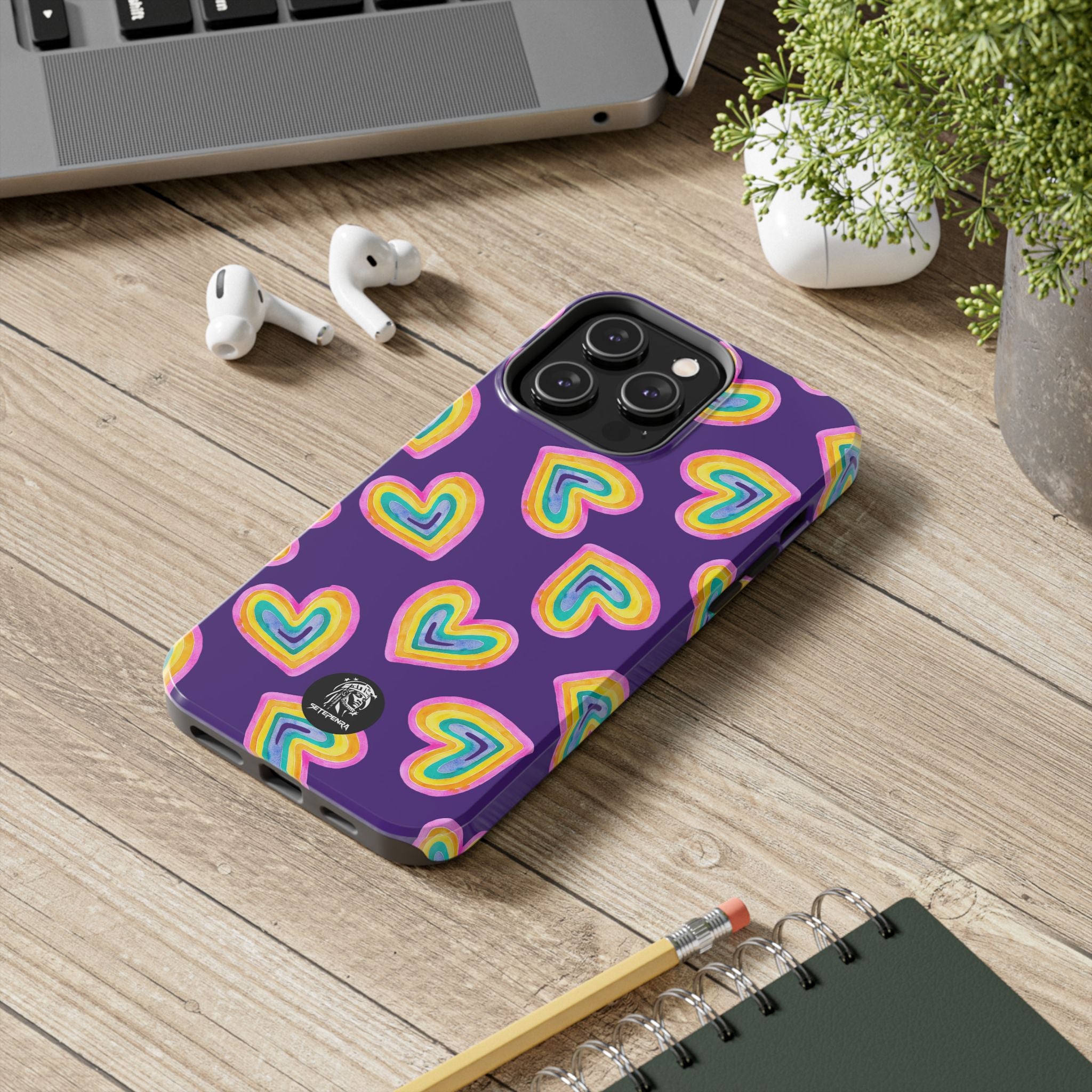 Rainbow Heart Tough Phone Case (For iPhone, Galaxy & More) - Purple