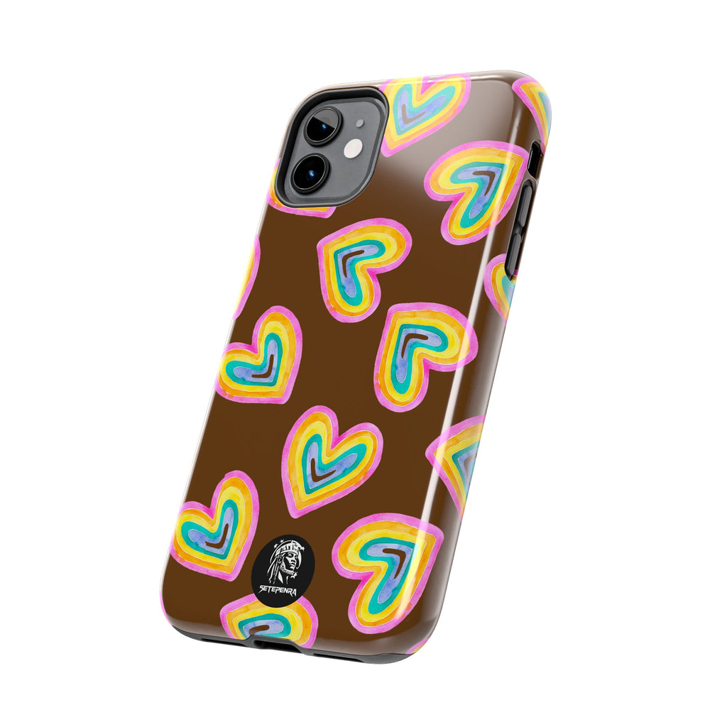 Rainbow Heart Tough Phone Case (For iPhone, Galaxy & More) - Brown