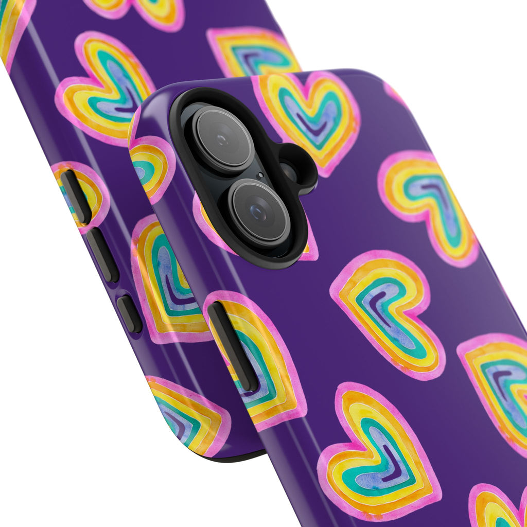 Rainbow Heart Tough Phone Case (For iPhone, Galaxy & More) - Purple