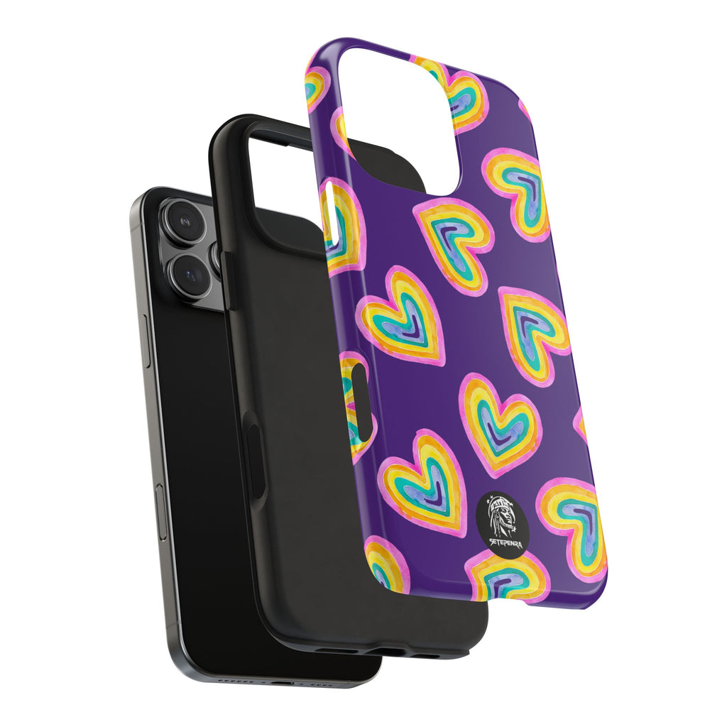 Rainbow Heart Tough Phone Case (For iPhone, Galaxy & More) - Purple