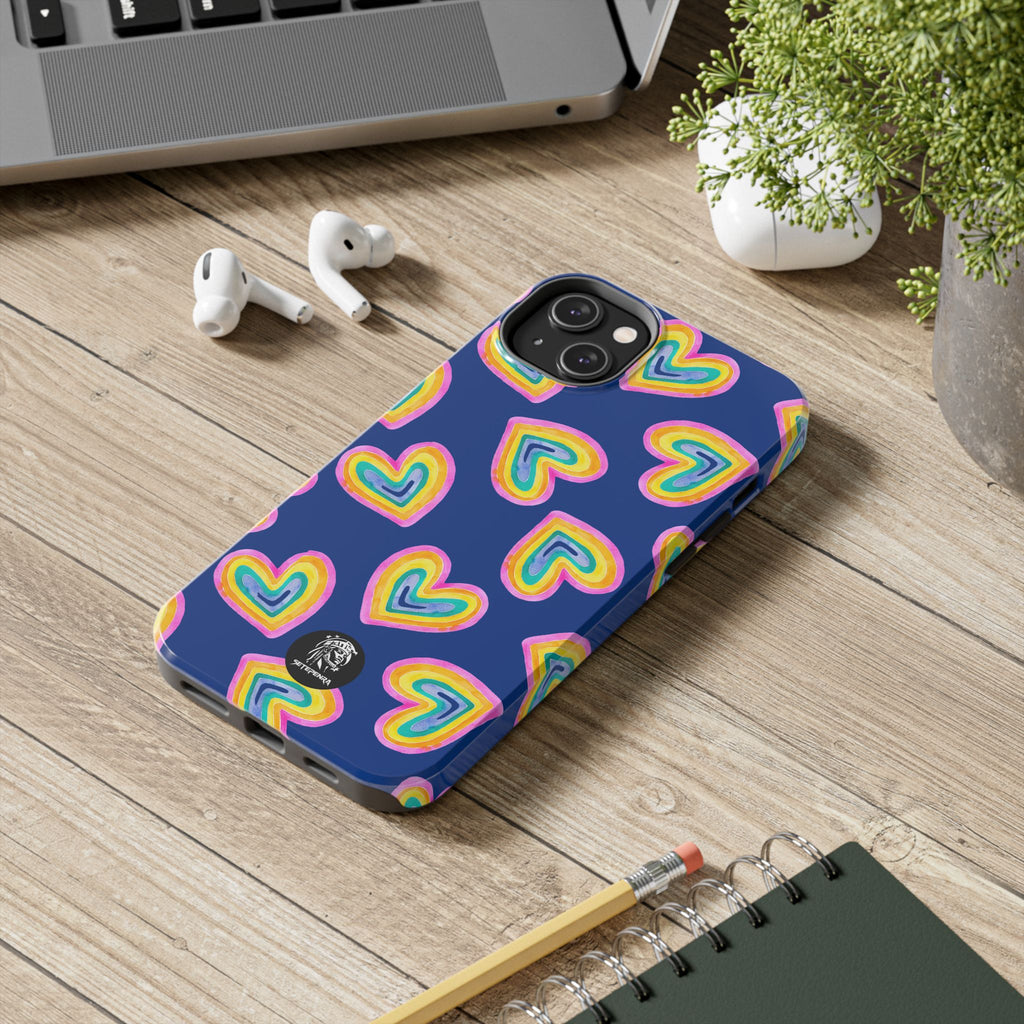 Rainbow Heart Tough Phone Case (For iPhone, Galaxy & More) - Dark Blue