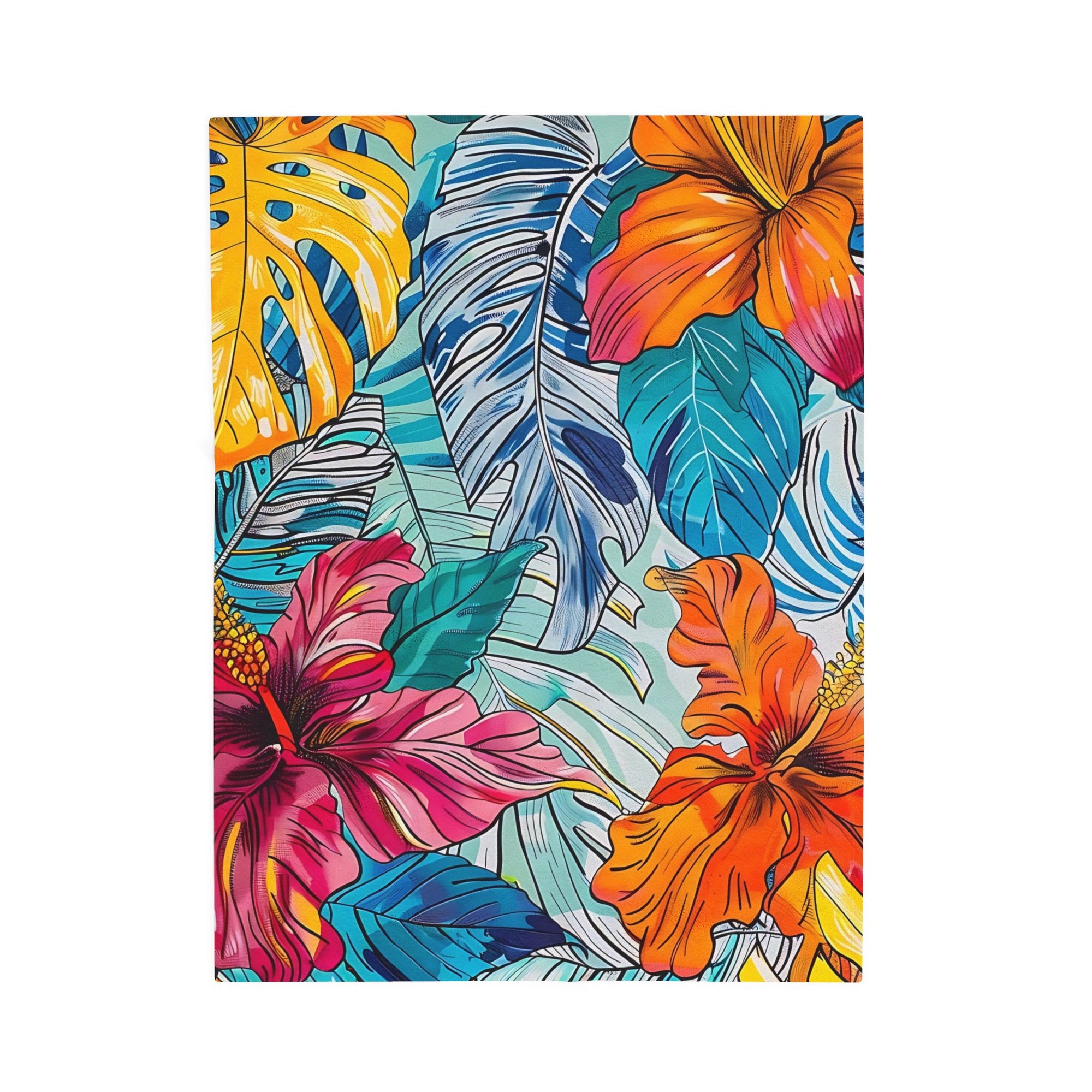 Monstera Hibiscus Velveteen Plush Blanket SETEPENRA All Over Prints.