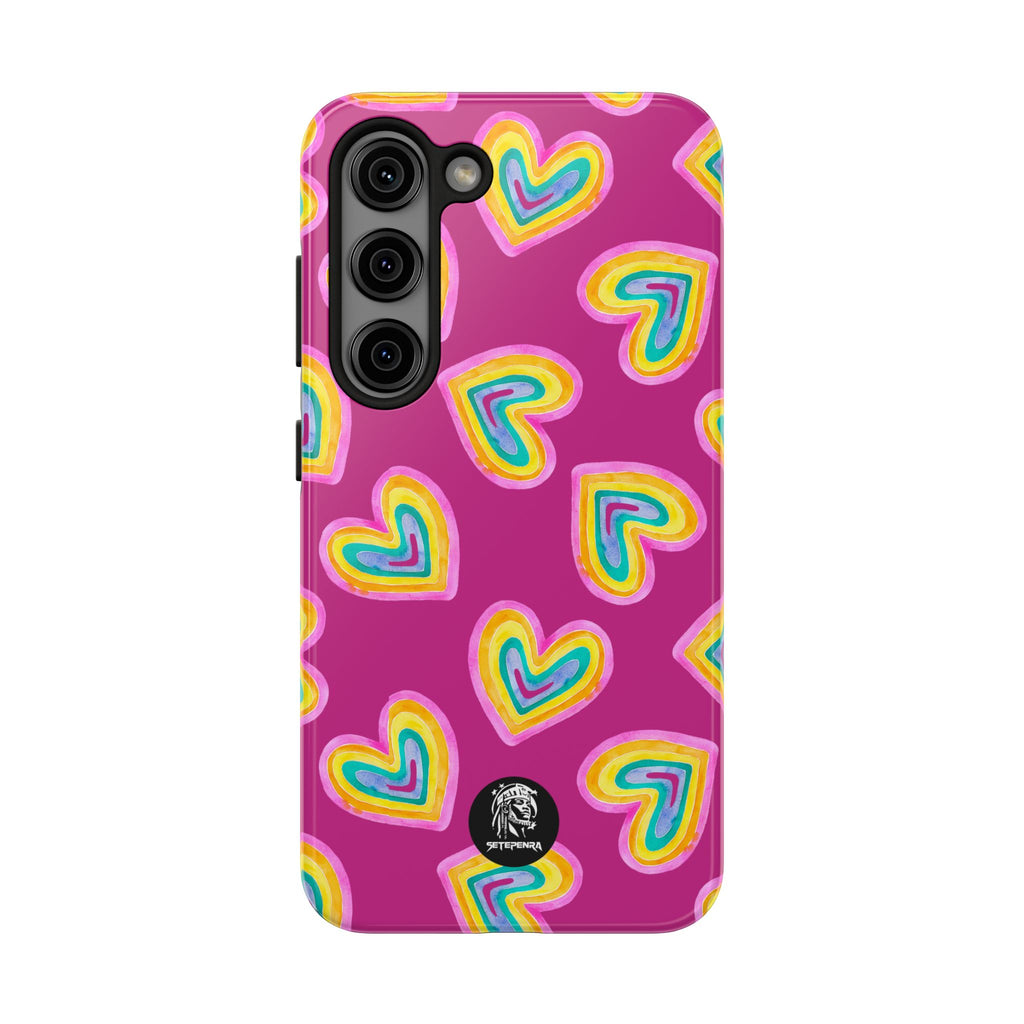 Rainbow Heart Tough Phone Case (For iPhone, Galaxy & More) - Pink