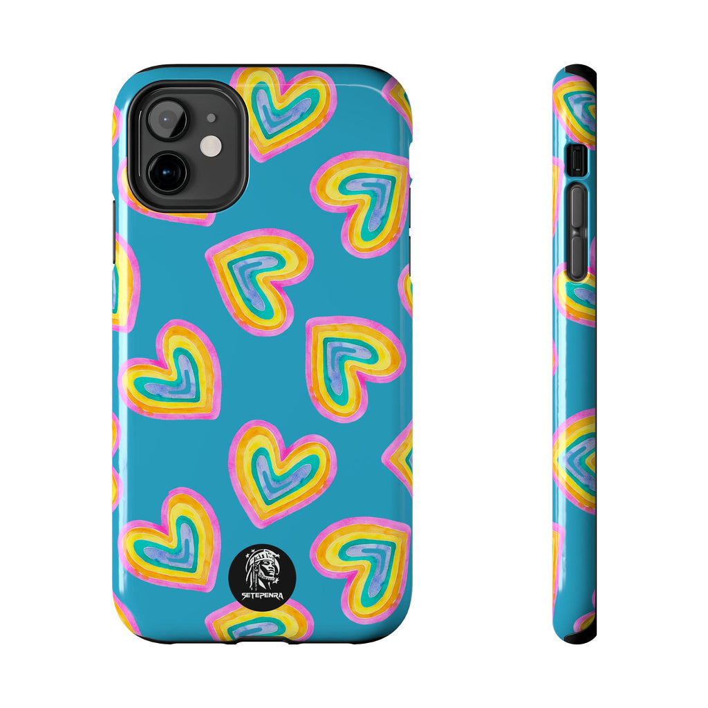 Rainbow Heart Tough Phone Case (For iPhone, Galaxy & More) - Turquoise SETEPENRA Phone Case.