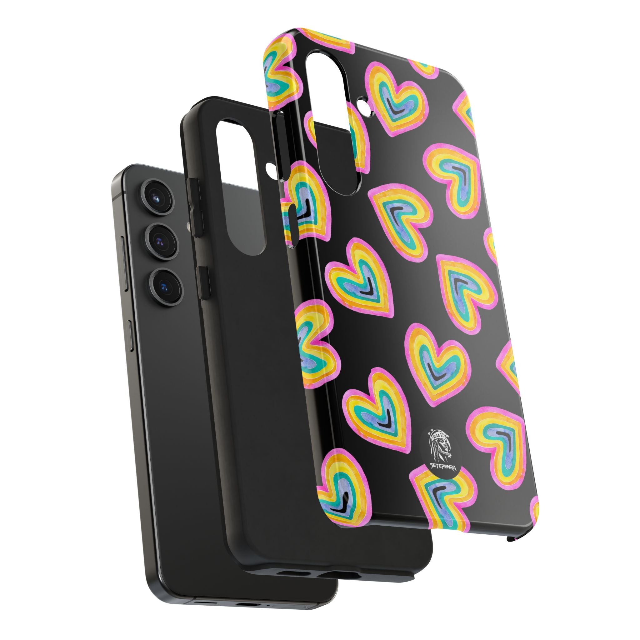Rainbow Heart Tough Phone Case (For iPhone, Galaxy & More) - Black