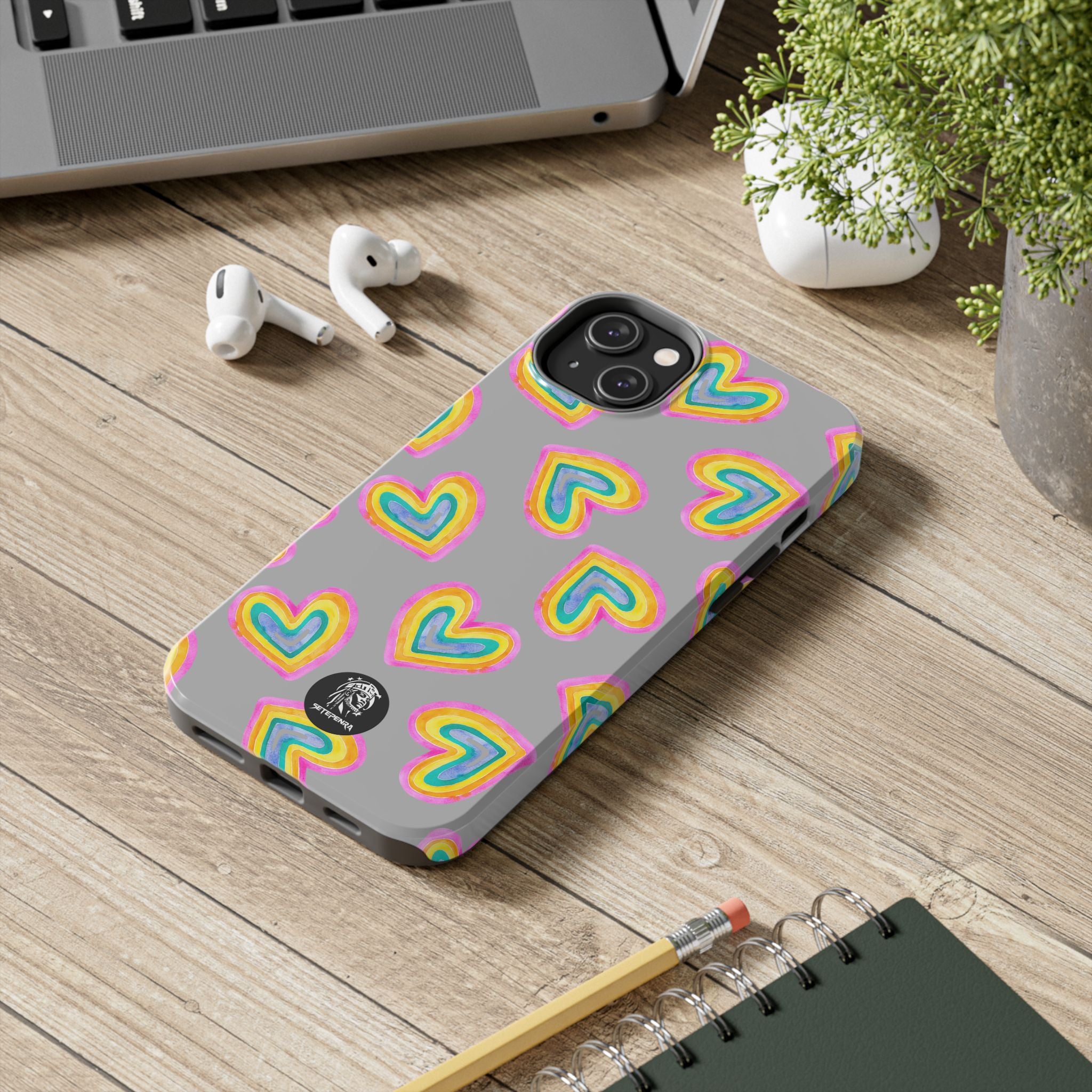 Rainbow Heart Tough Phone Case (For iPhone, Galaxy & More) - Light Grey
