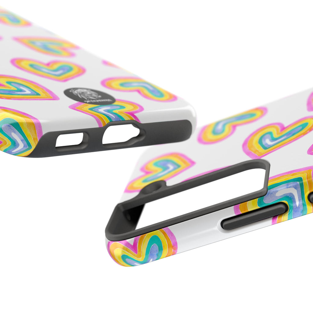 Rainbow Heart Tough Phone Case (For iPhone, Galaxy & More) - White