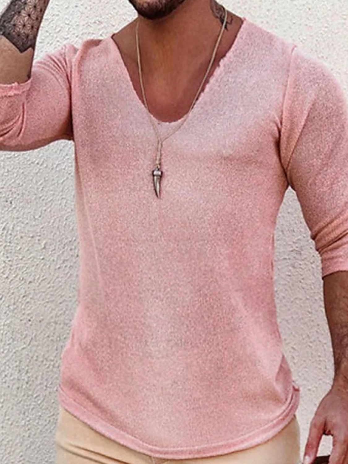 Men's Full Size V-Neck Long Sleeve T-Shirt Plus Size SETEPENRA .