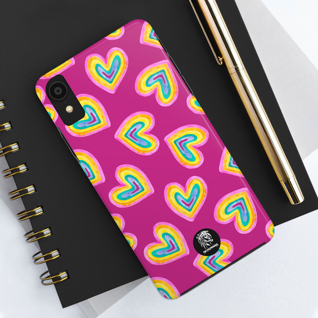 Rainbow Heart Tough Phone Case (For iPhone, Galaxy & More) - Pink