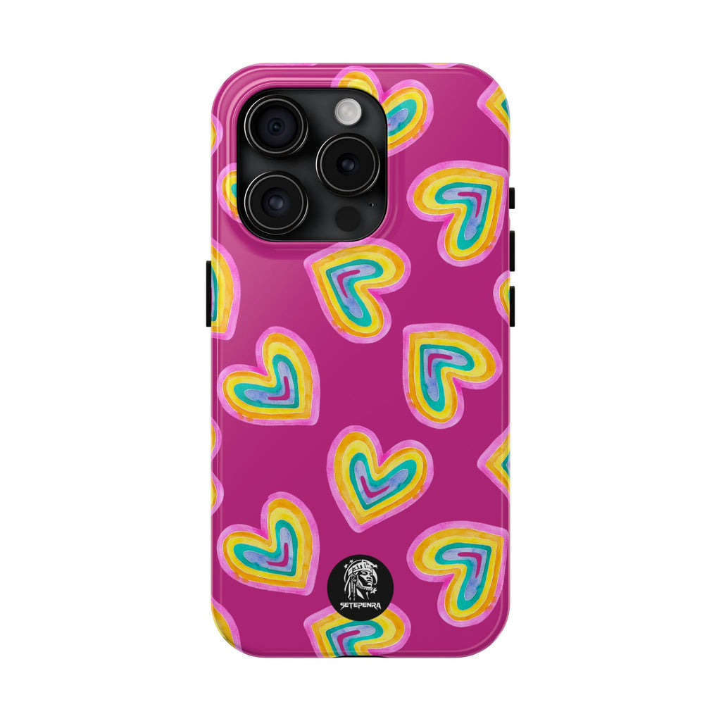 Rainbow Heart Tough Phone Case (For iPhone, Galaxy & More) - Pink