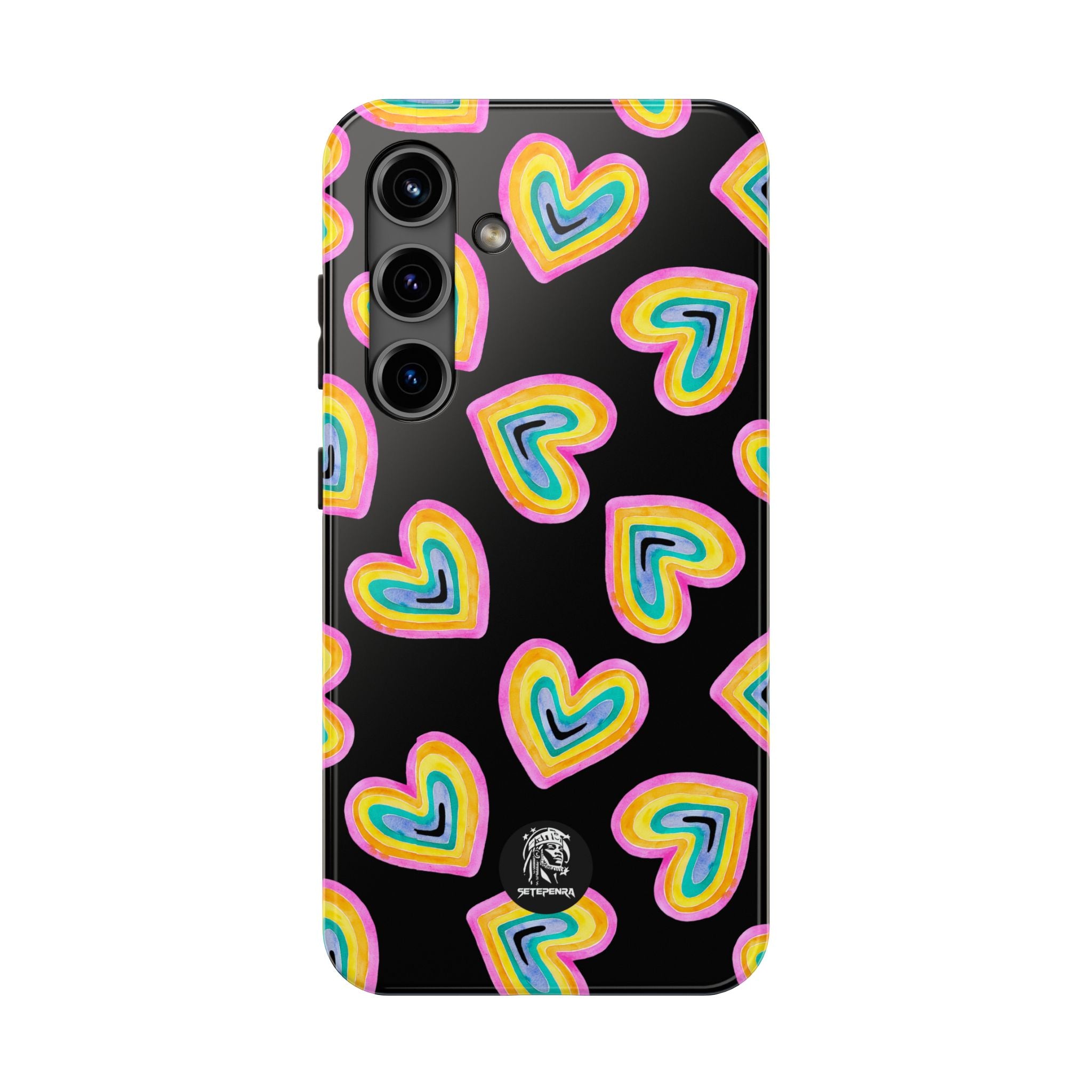 Rainbow Heart Tough Phone Case (For iPhone, Galaxy & More) - Black