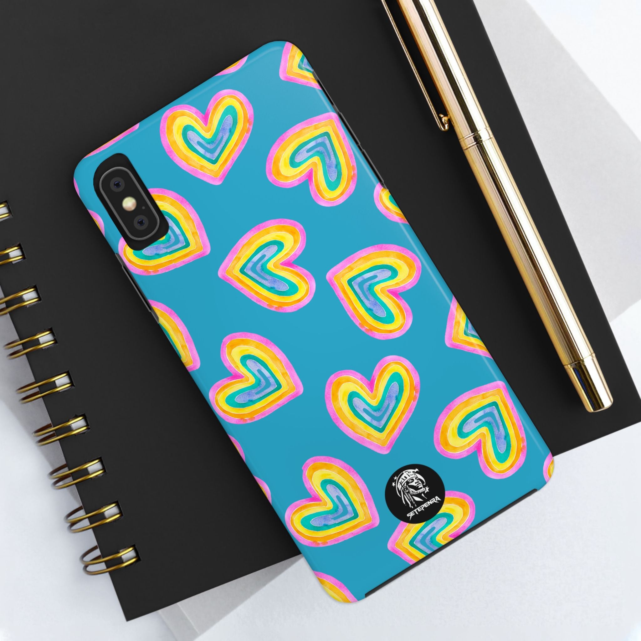 Rainbow Heart Tough Phone Case (For iPhone, Galaxy & More) - Turquoise