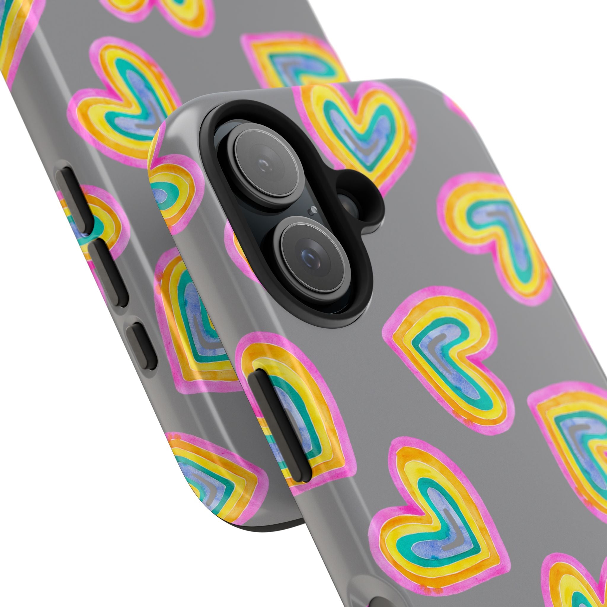 Rainbow Heart Tough Phone Case (For iPhone, Galaxy & More) - Grey