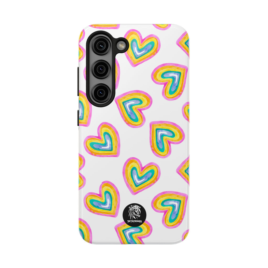 Rainbow Heart Tough Phone Case (For iPhone, Galaxy & More) - White