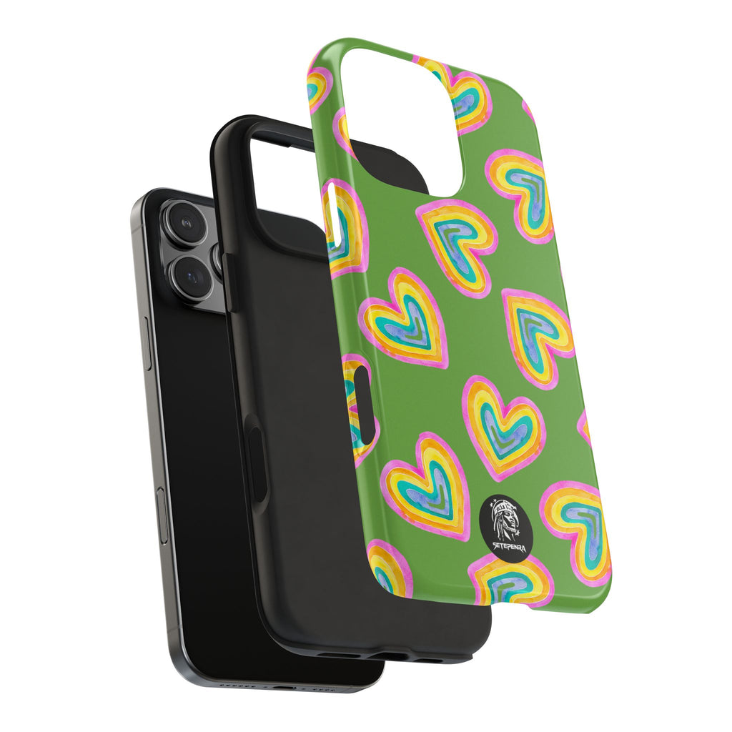 Rainbow Heart Tough Phone Case (For iPhone, Galaxy & More) - Green SETEPENRA Phone Case.