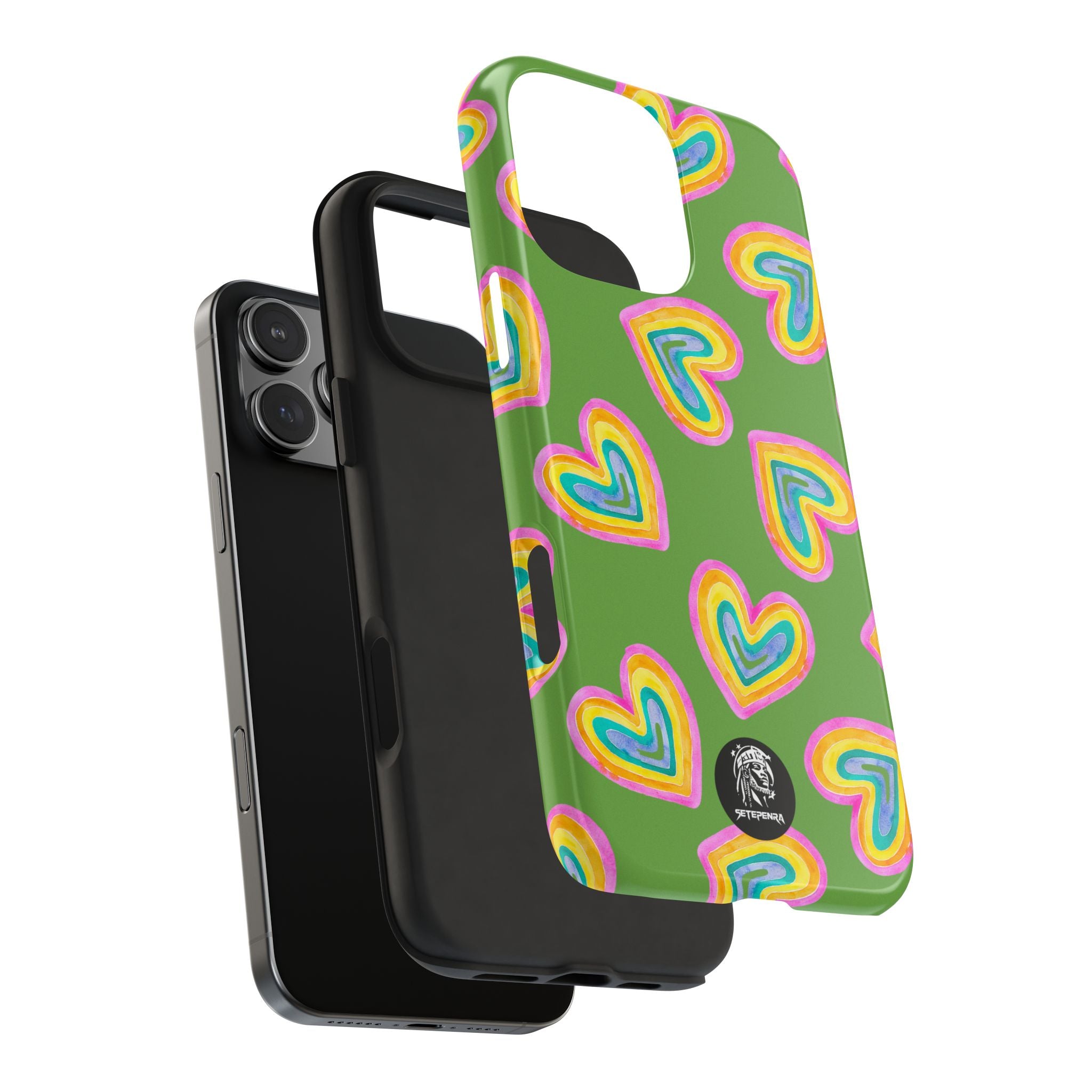 Rainbow Heart Tough Phone Case (For iPhone, Galaxy & More) - Green SETEPENRA Phone Case.