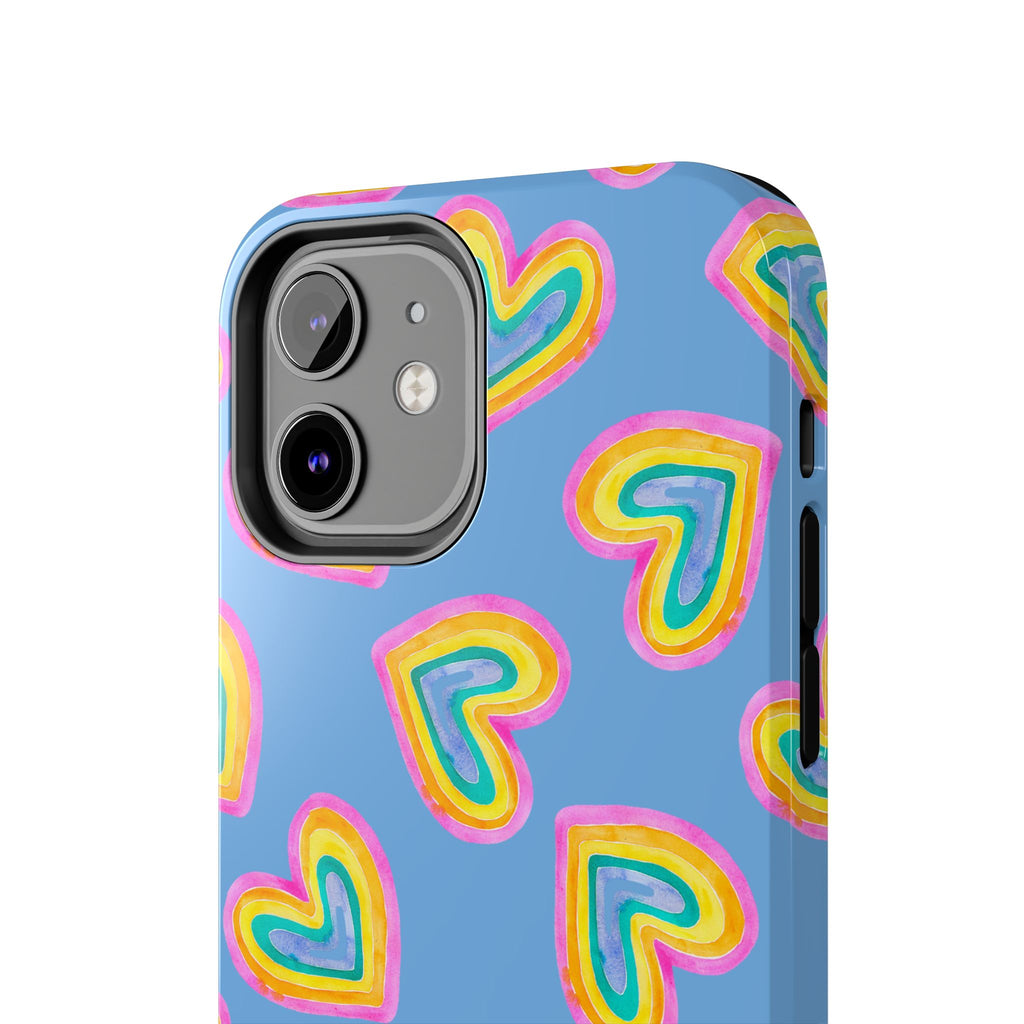Rainbow Heart Tough Phone Case (For iPhone, Galaxy & More) - Light Blue
