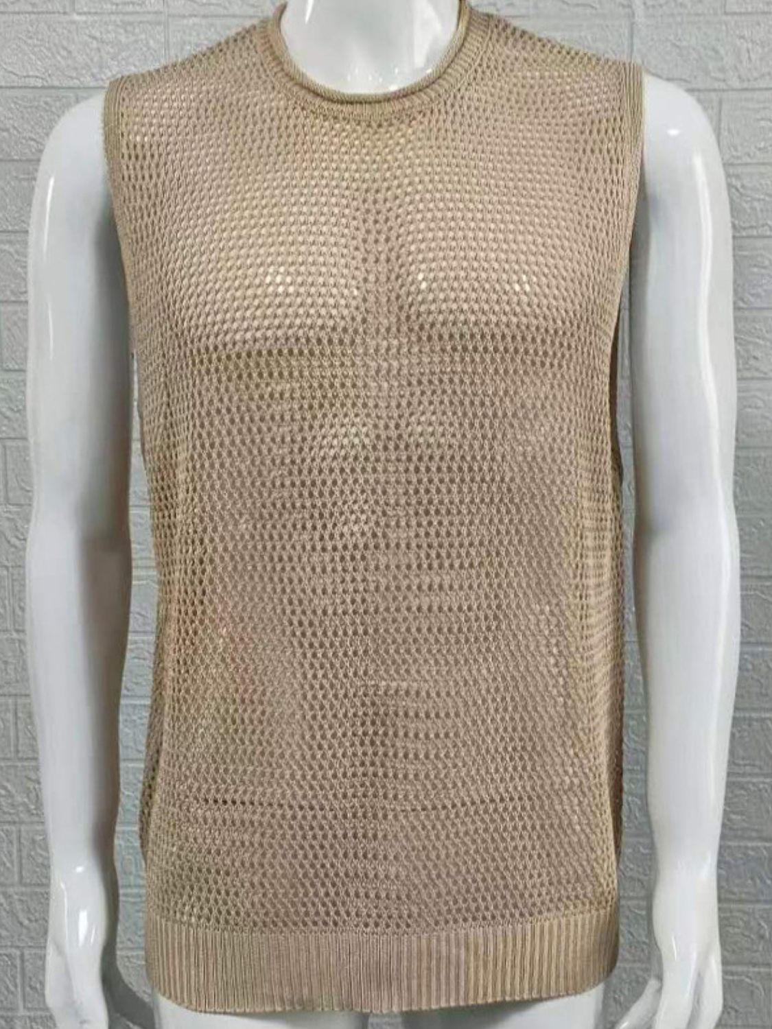 Men's Openwork Round Neck Sleeveless Knit Top SETEPENRA .