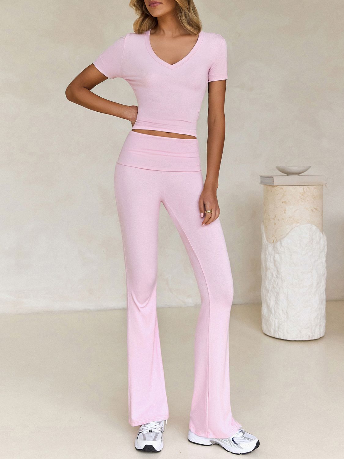 Devine V-Neck Top and Bootcut Leggings Set SETEPENRA .