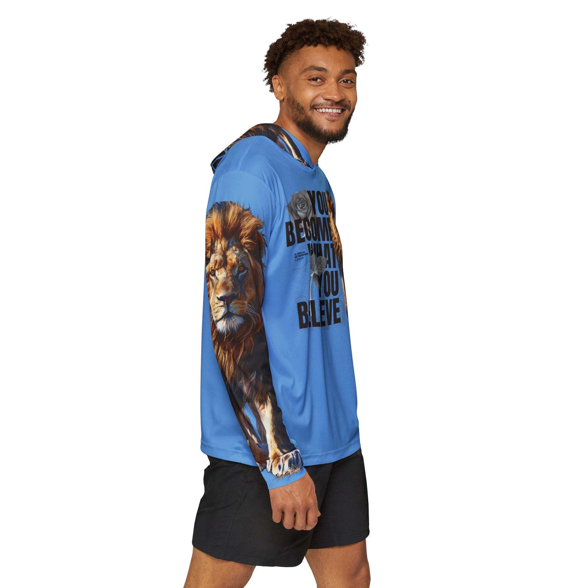 You Become What You Believe Men's Sports Warmup Hoodie (Light Blue) SETEPENRA All Over Prints.