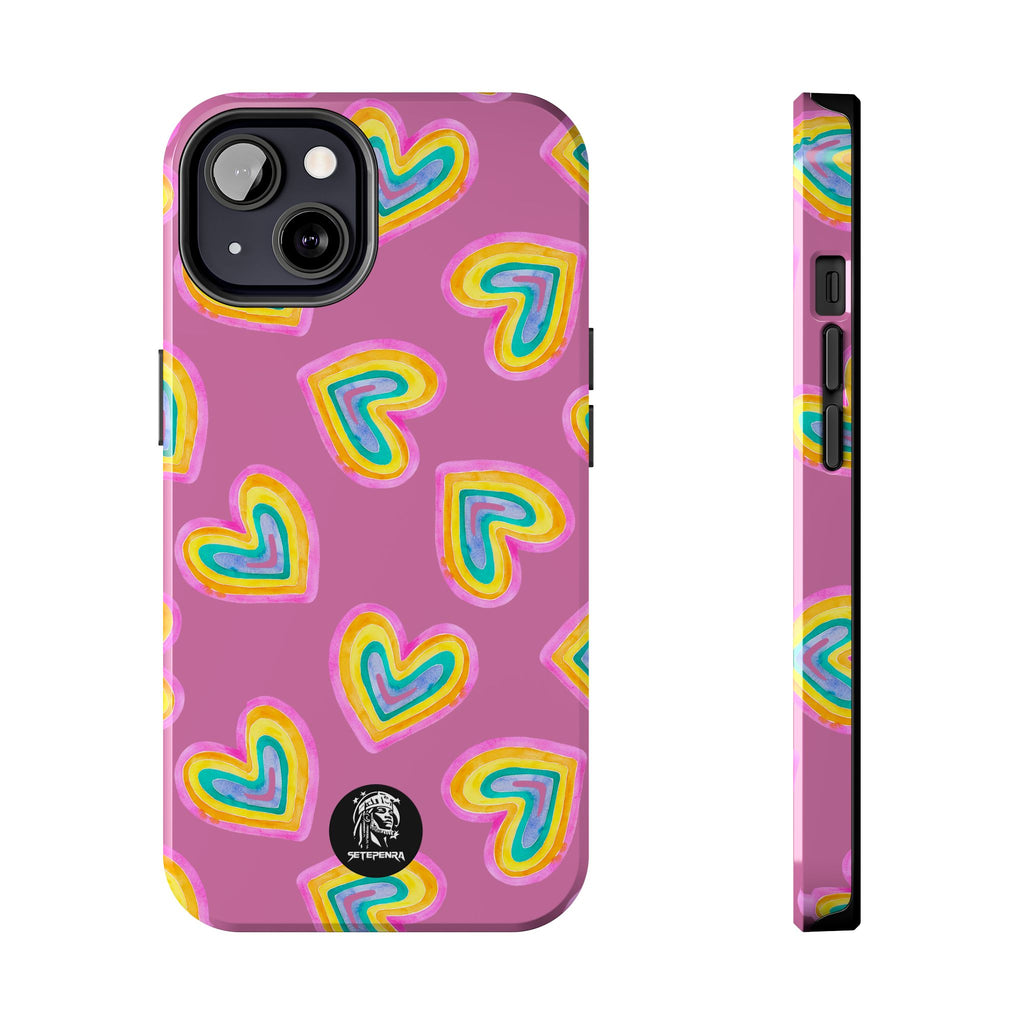Rainbow Heart Tough Phone Case (For iPhone, Galaxy & More) - Light Pink SETEPENRA Phone Case.