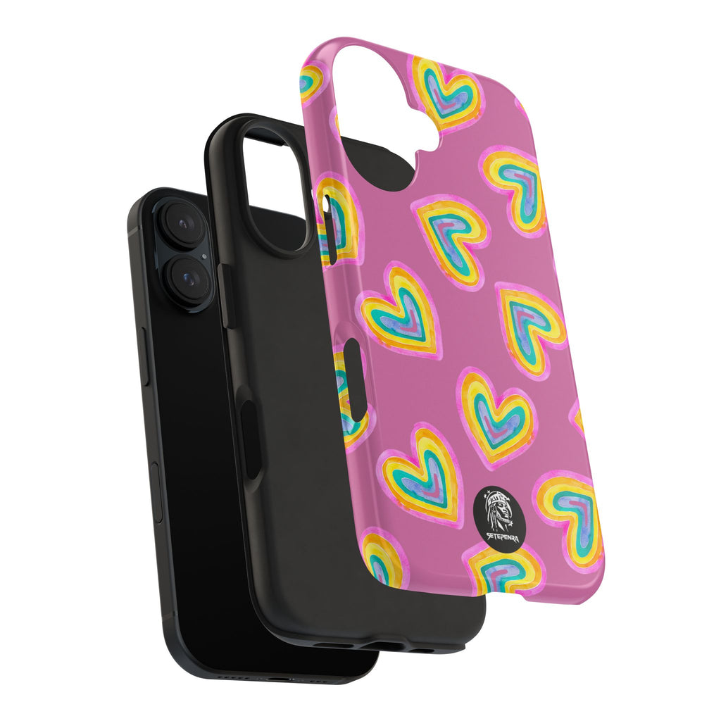 Rainbow Heart Tough Phone Case (For iPhone, Galaxy & More) - Light Pink