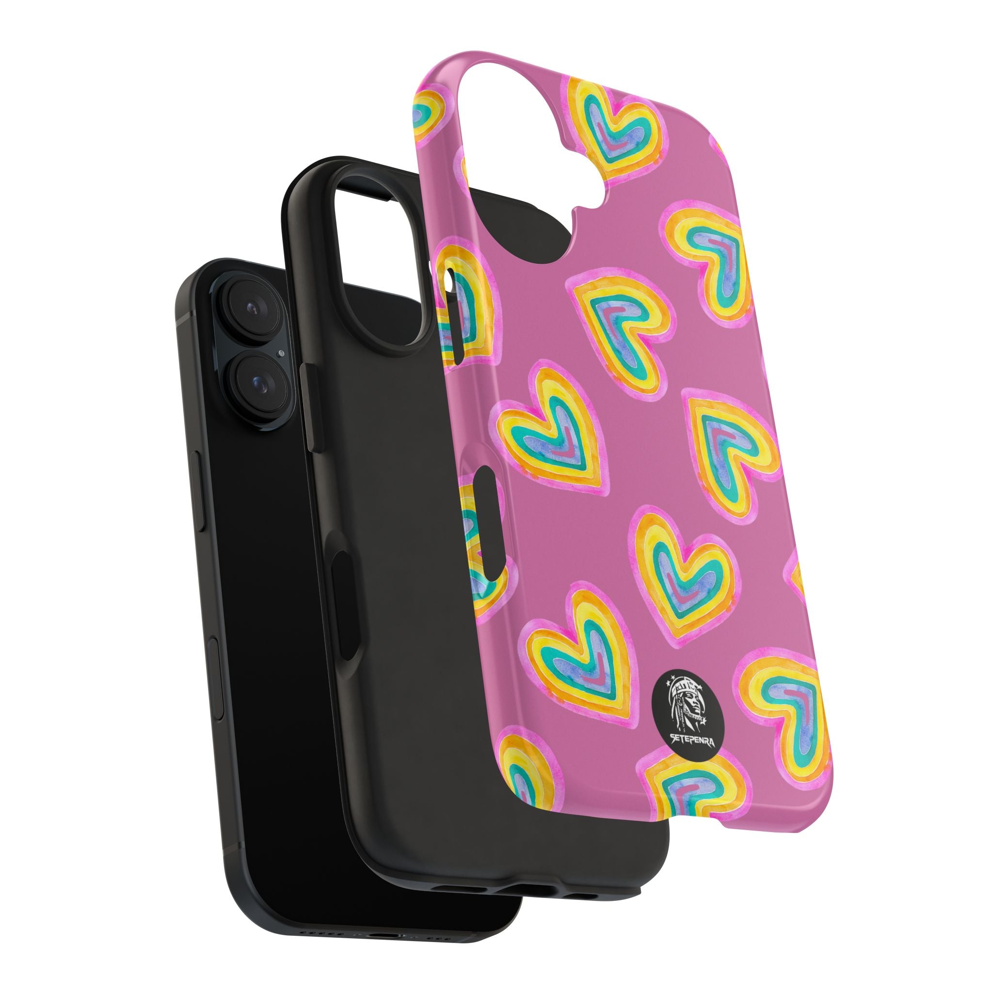 Rainbow Heart Tough Phone Case (For iPhone, Galaxy & More) - Light Pink