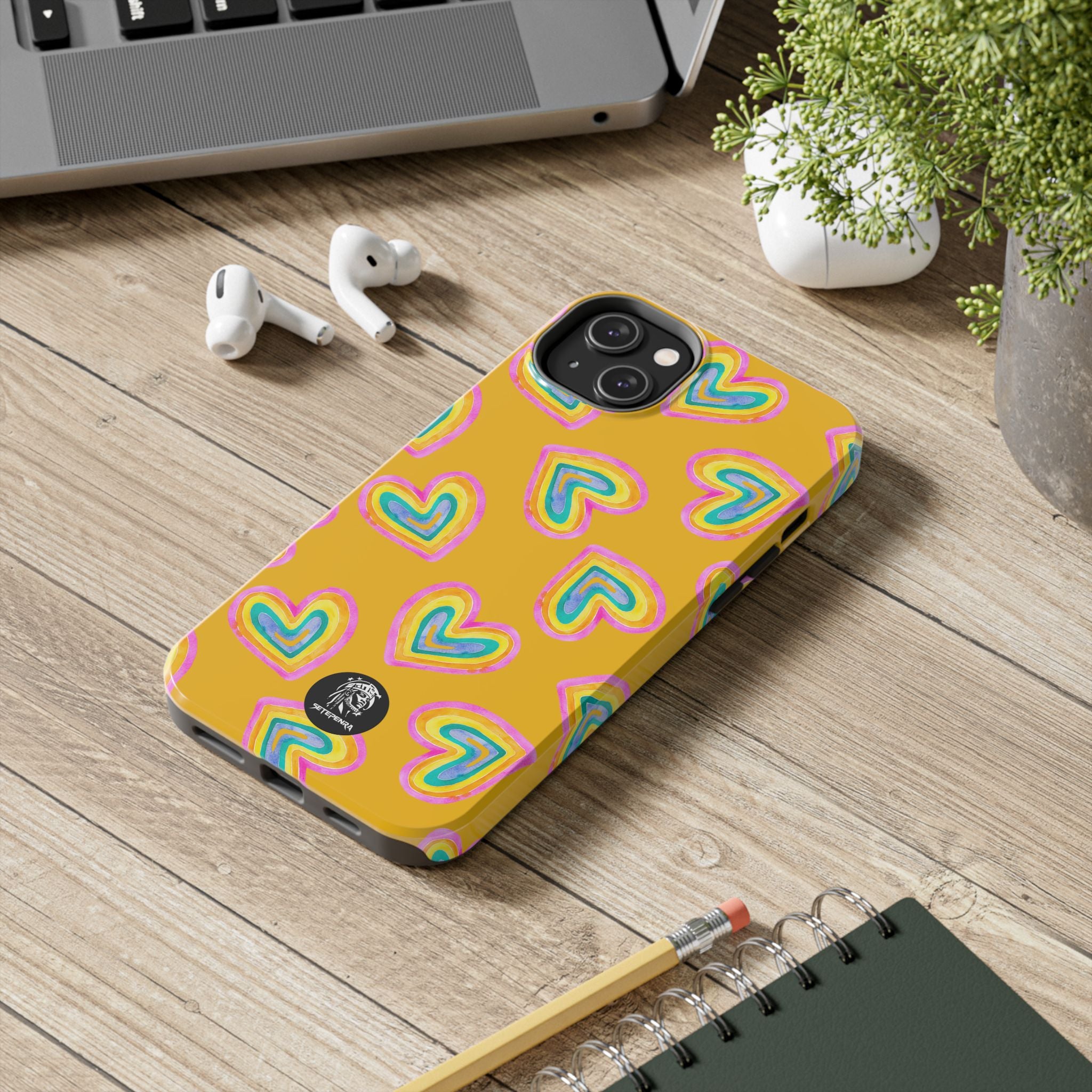 Rainbow Heart Tough Phone Case (For iPhone, Galaxy & More) - Yellow