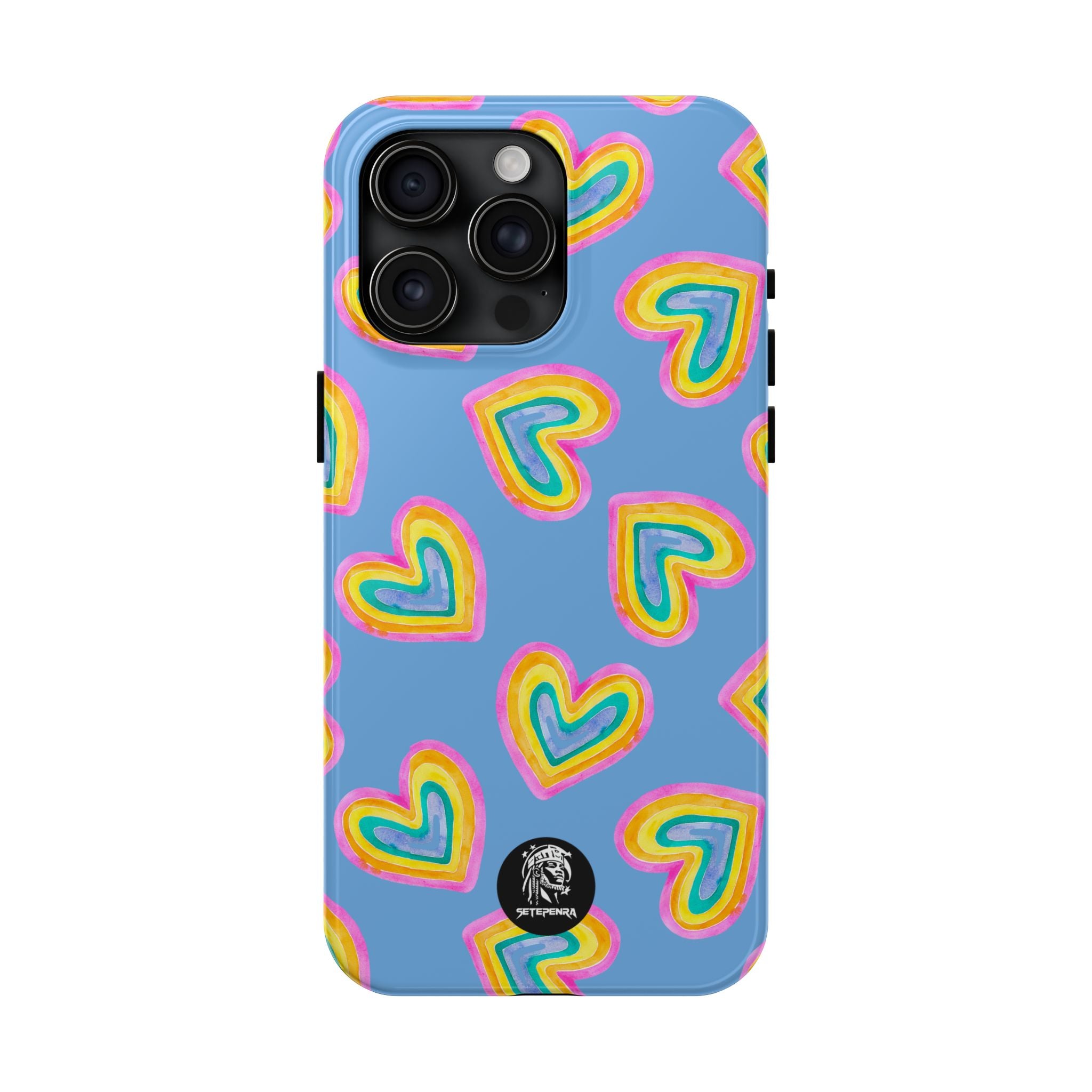 Rainbow Heart Tough Phone Case (For iPhone, Galaxy & More) - Light Blue