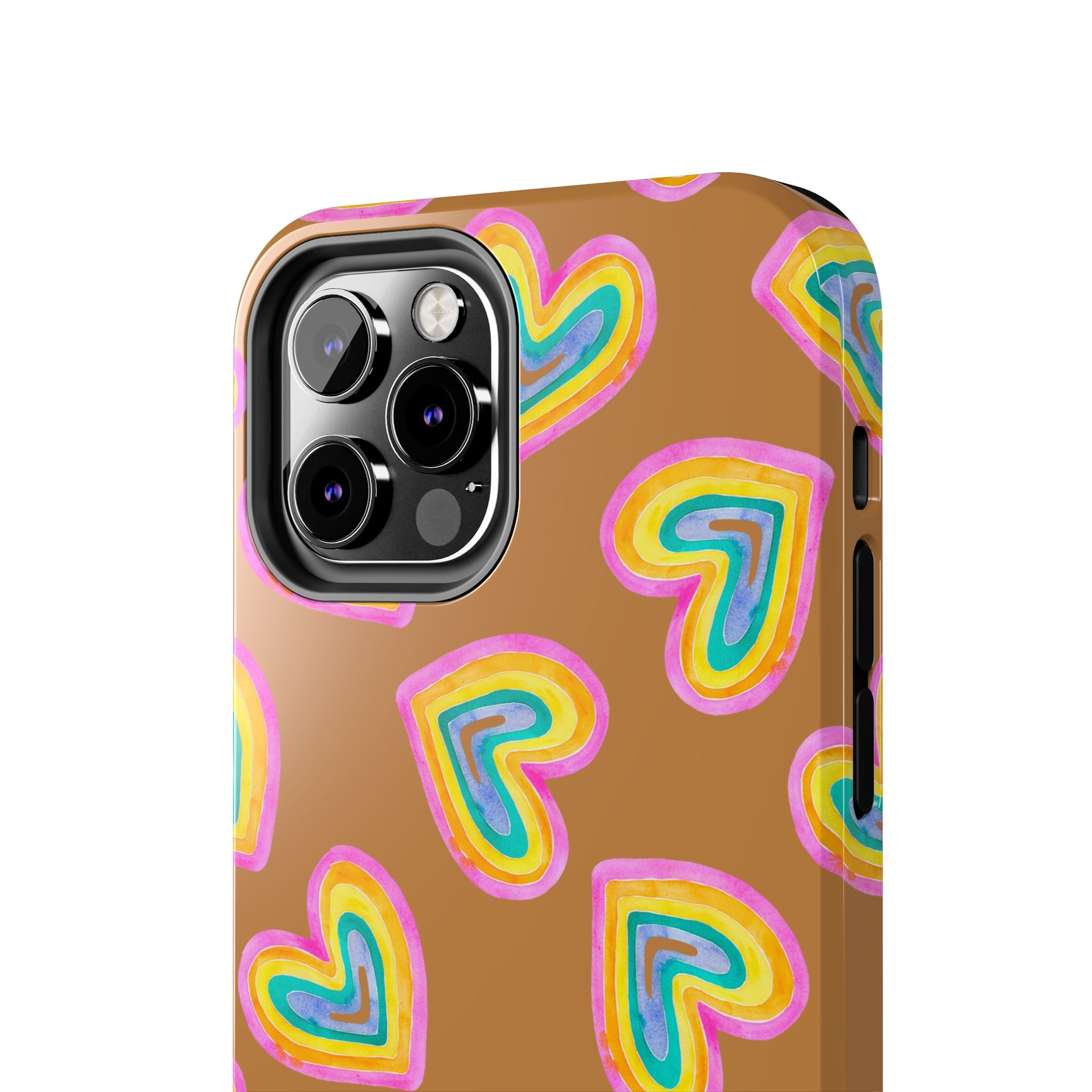 Rainbow Heart Tough Phone Case (For iPhone, Galaxy & More) - Light Brown