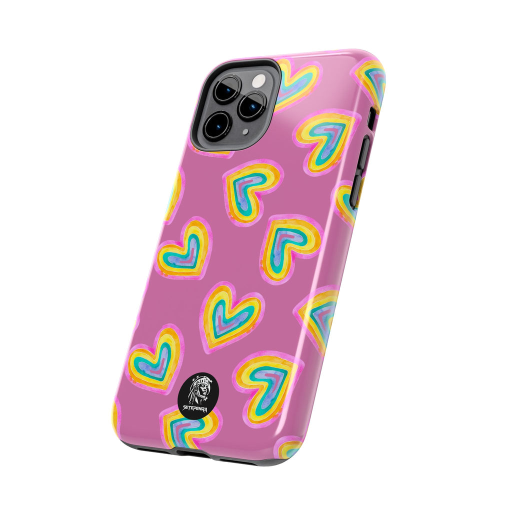 Rainbow Heart Tough Phone Case (For iPhone, Galaxy & More) - Light Pink