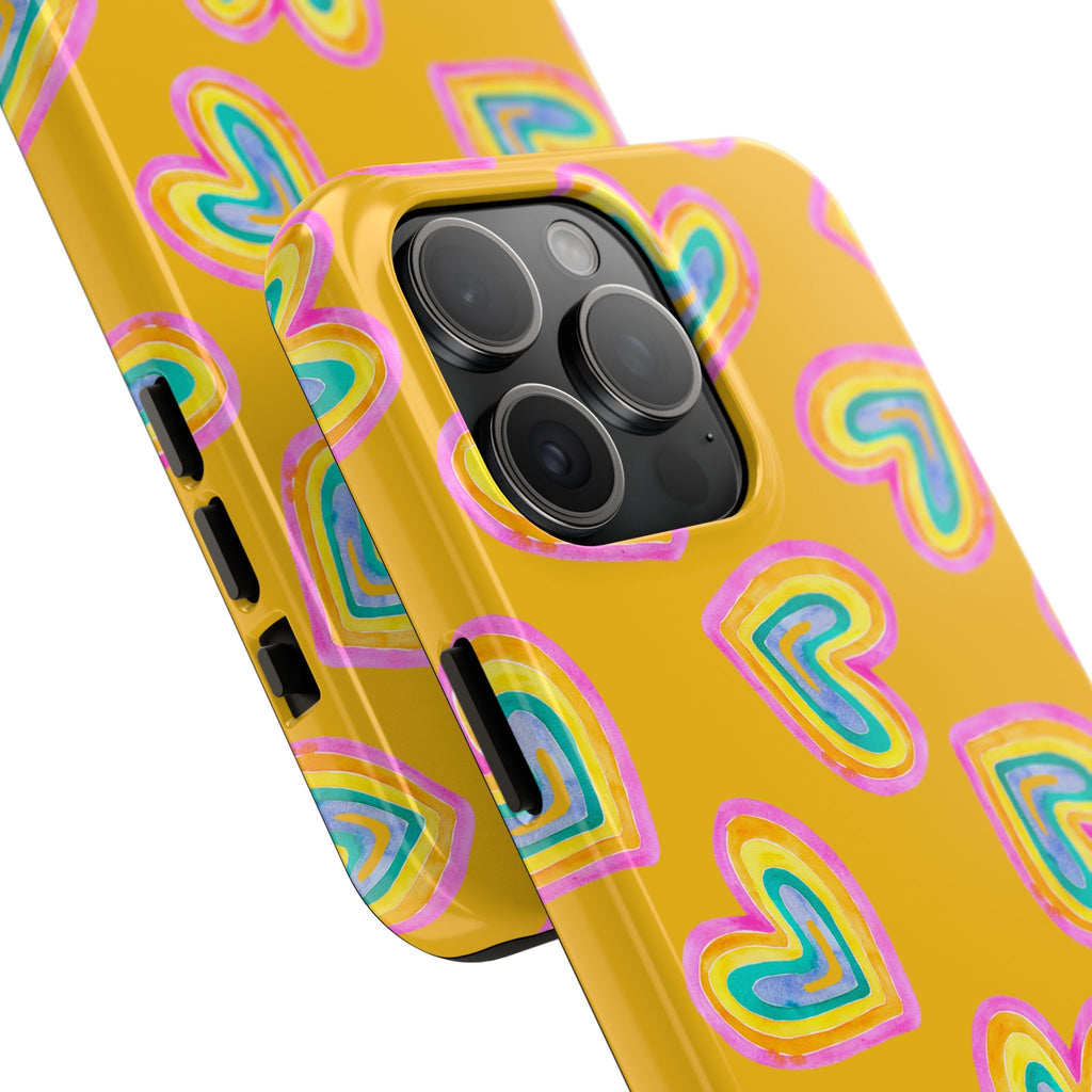 Rainbow Heart Tough Phone Case (For iPhone, Galaxy & More) - Yellow