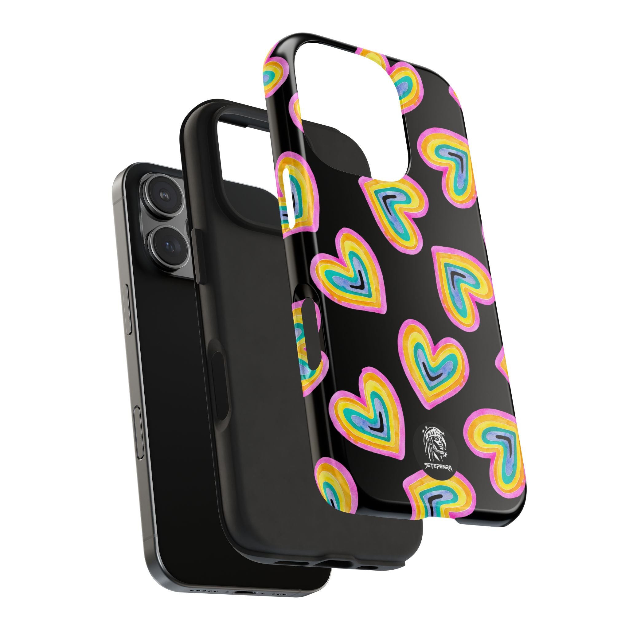 Rainbow Heart Tough Phone Case (For iPhone, Galaxy & More) - Black