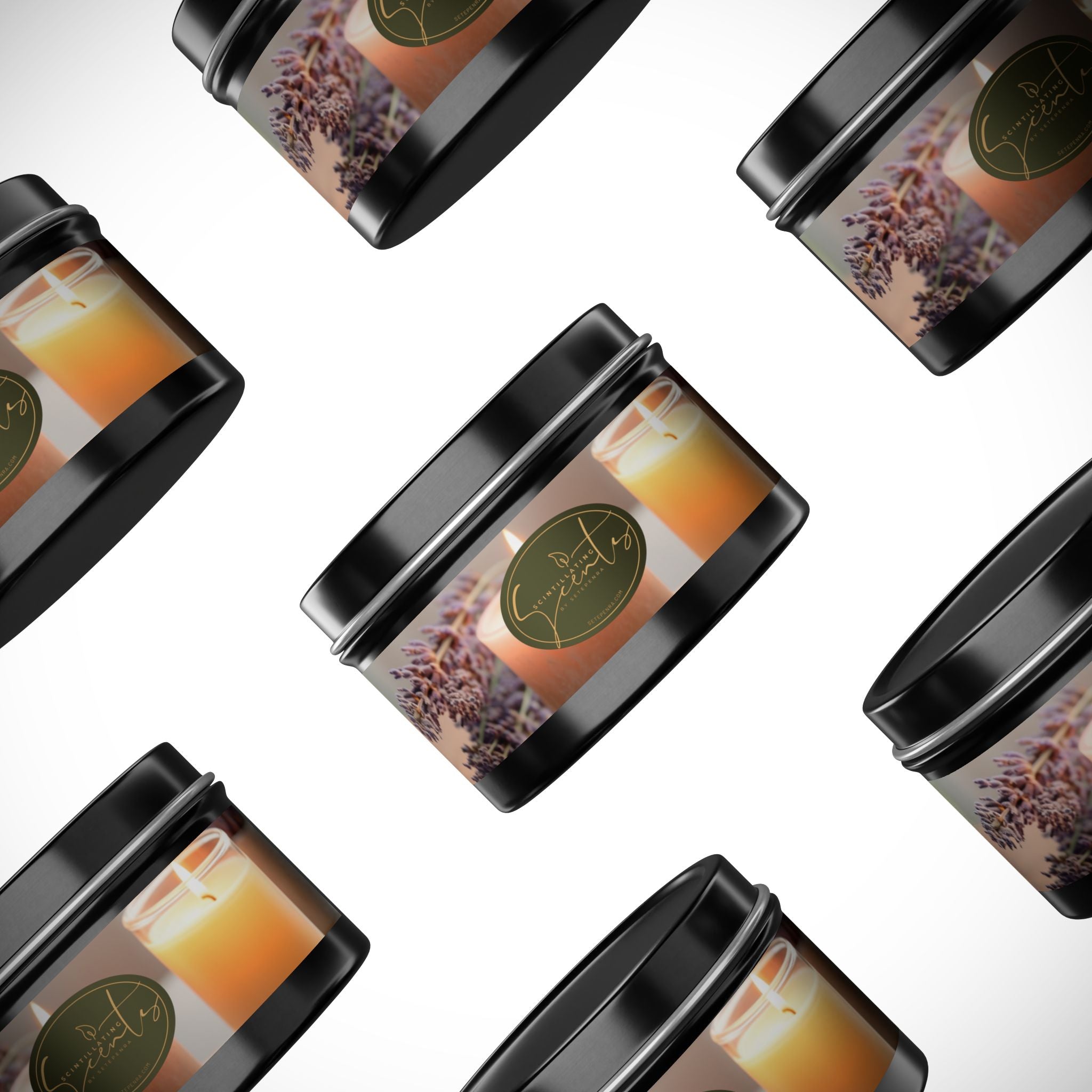Scintillating Scents by SETEPENRA Tin Candles - Gold, Silver, Black (4oz, 8oz)