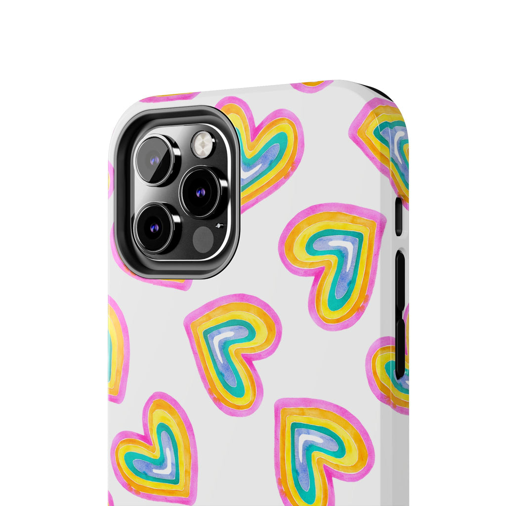 Rainbow Heart Tough Phone Case (For iPhone, Galaxy & More) - White
