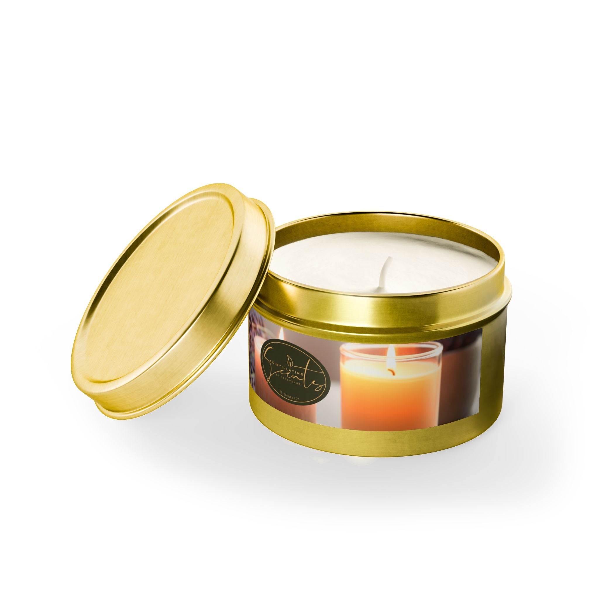Scintillating Scents by SETEPENRA Tin Candles - Gold, Silver, Black (4oz, 8oz)