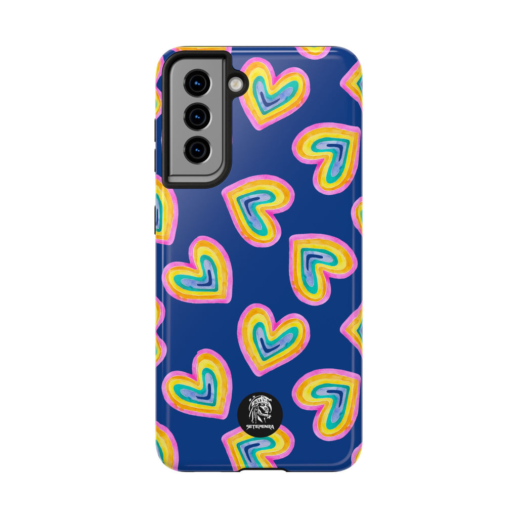 Rainbow Heart Tough Phone Case (For iPhone, Galaxy & More) - Dark Blue