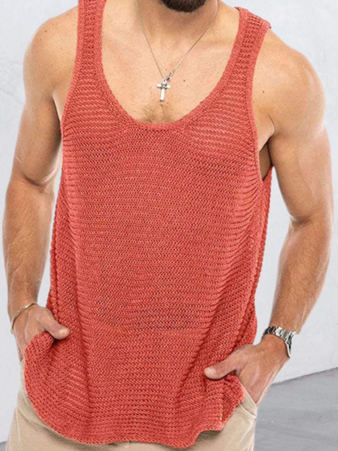 Men's Plus Size Scoop Neck Knit Tank SETEPENRA .